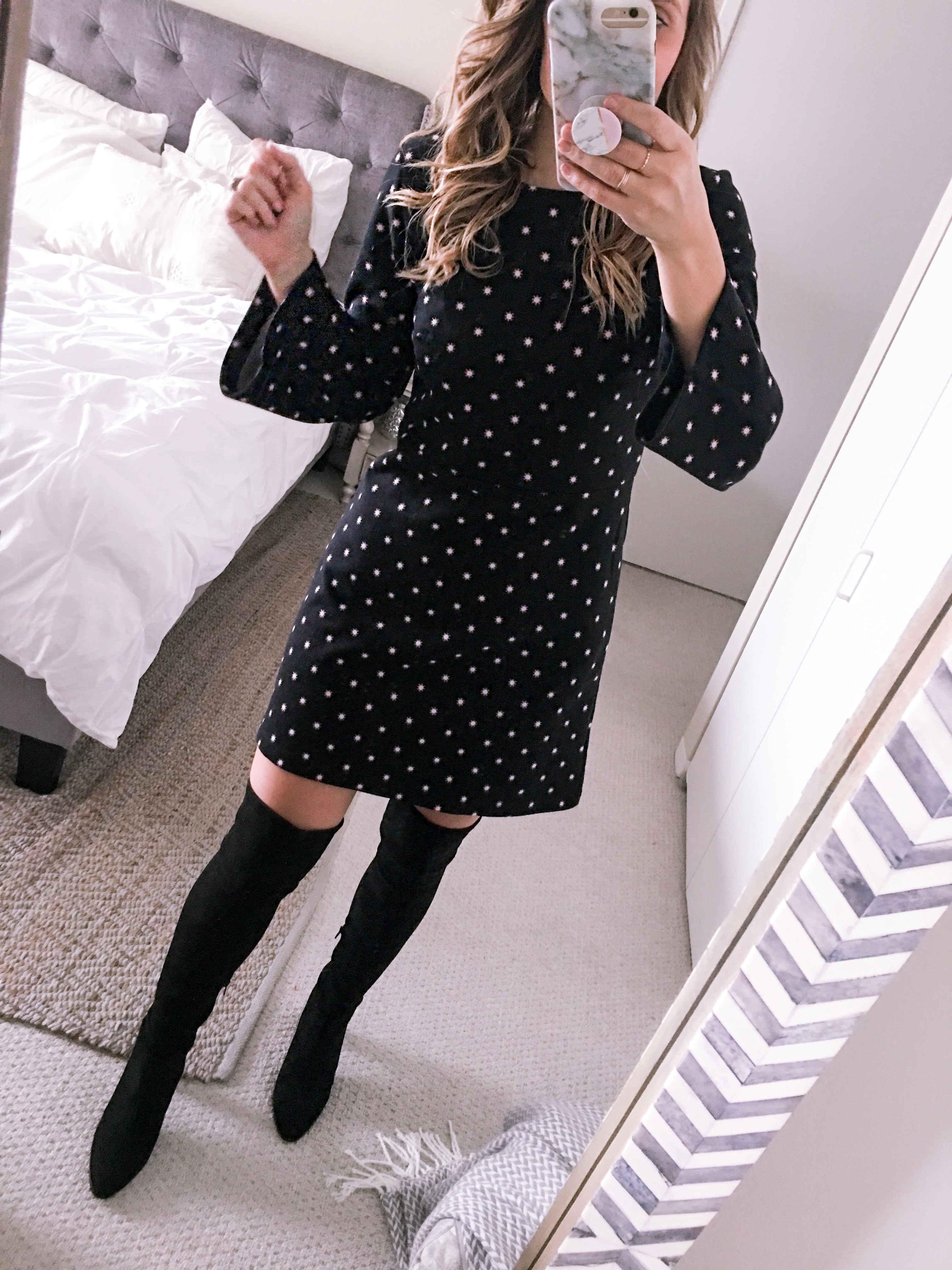 bloom knit bell sleeve black dress from LOFT