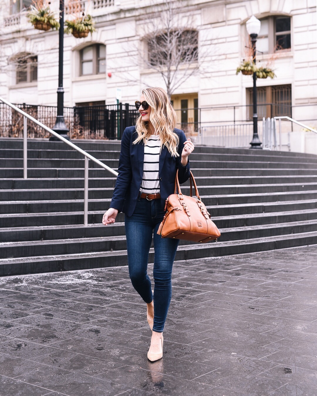 what to wear to work with a navy blazer - January Instagram Fashion Roundup (15 Outfits) by popular Chicago fashion blogger Visions of Vogue