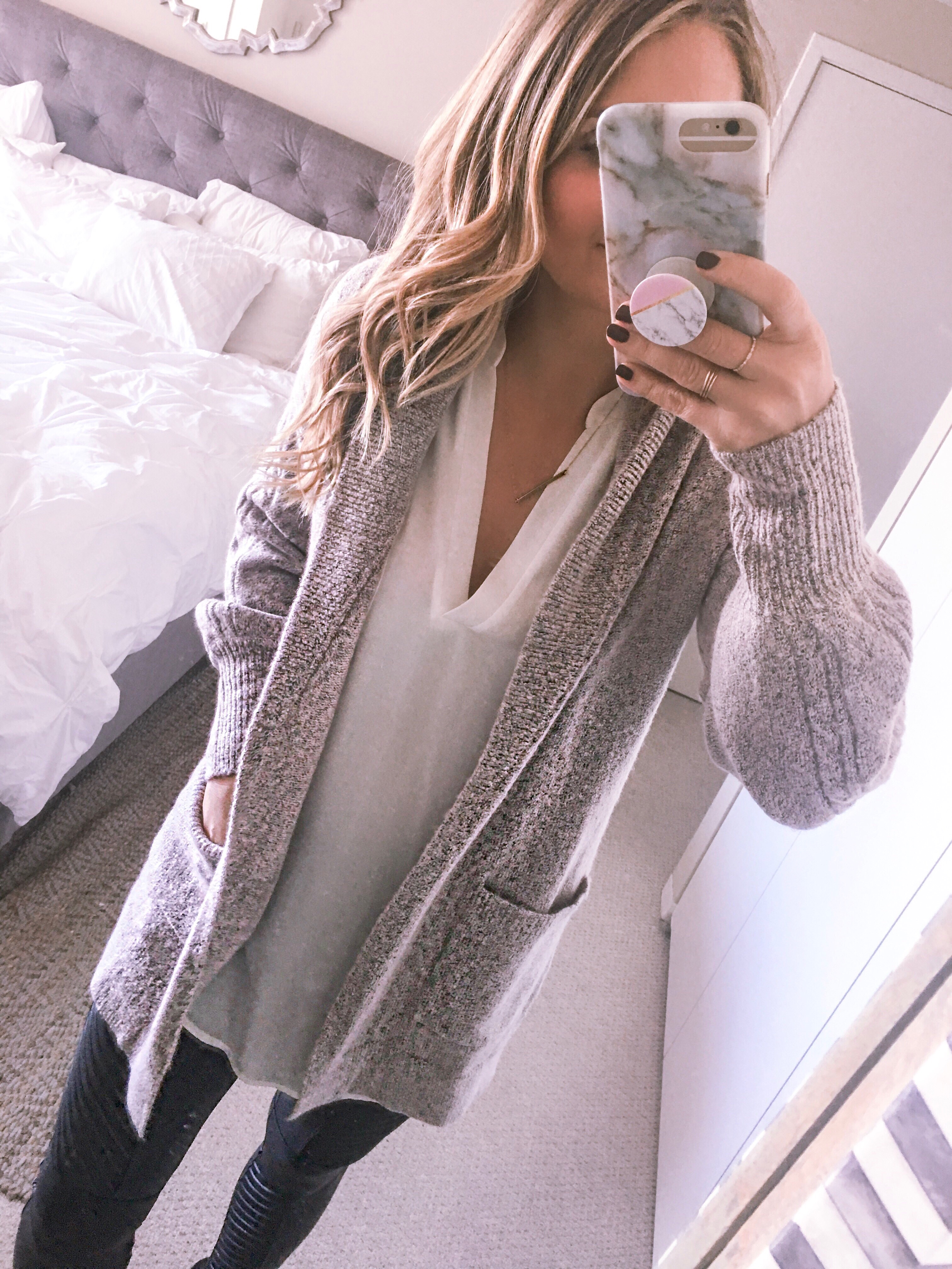best grey cardigan for spring - January Instagram Fashion Roundup (15 Outfits) by popular Chicago fashion blogger Visions of Vogue