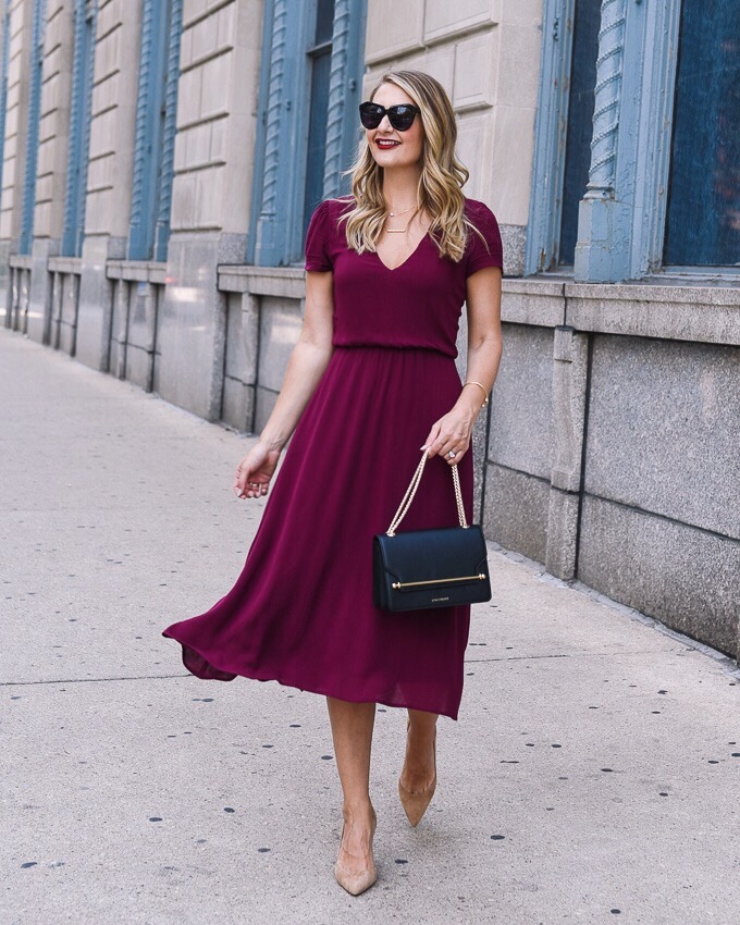 burgundy midi dress - January Instagram Fashion Roundup (15 Outfits) by popular Chicago fashion blogger Visions of Vogue