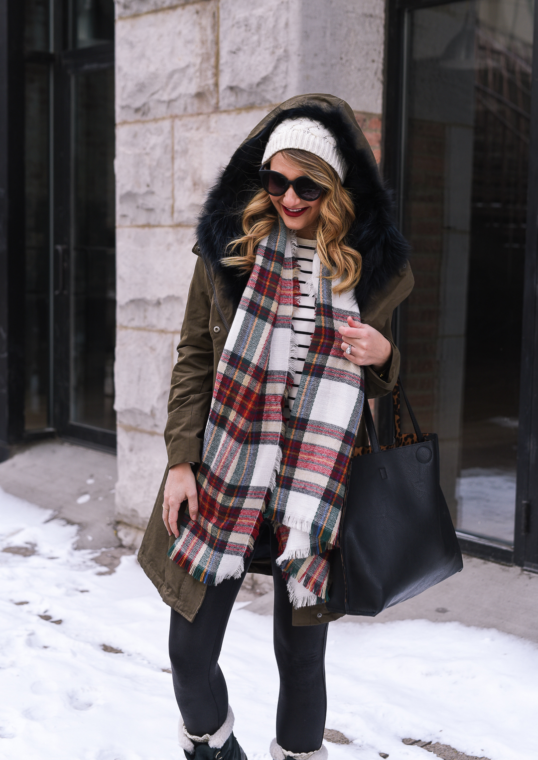how to wear plaid and stripes - how to wear an olive dawn levy coat by popular Chicago fashion blogger Visions of Vogue