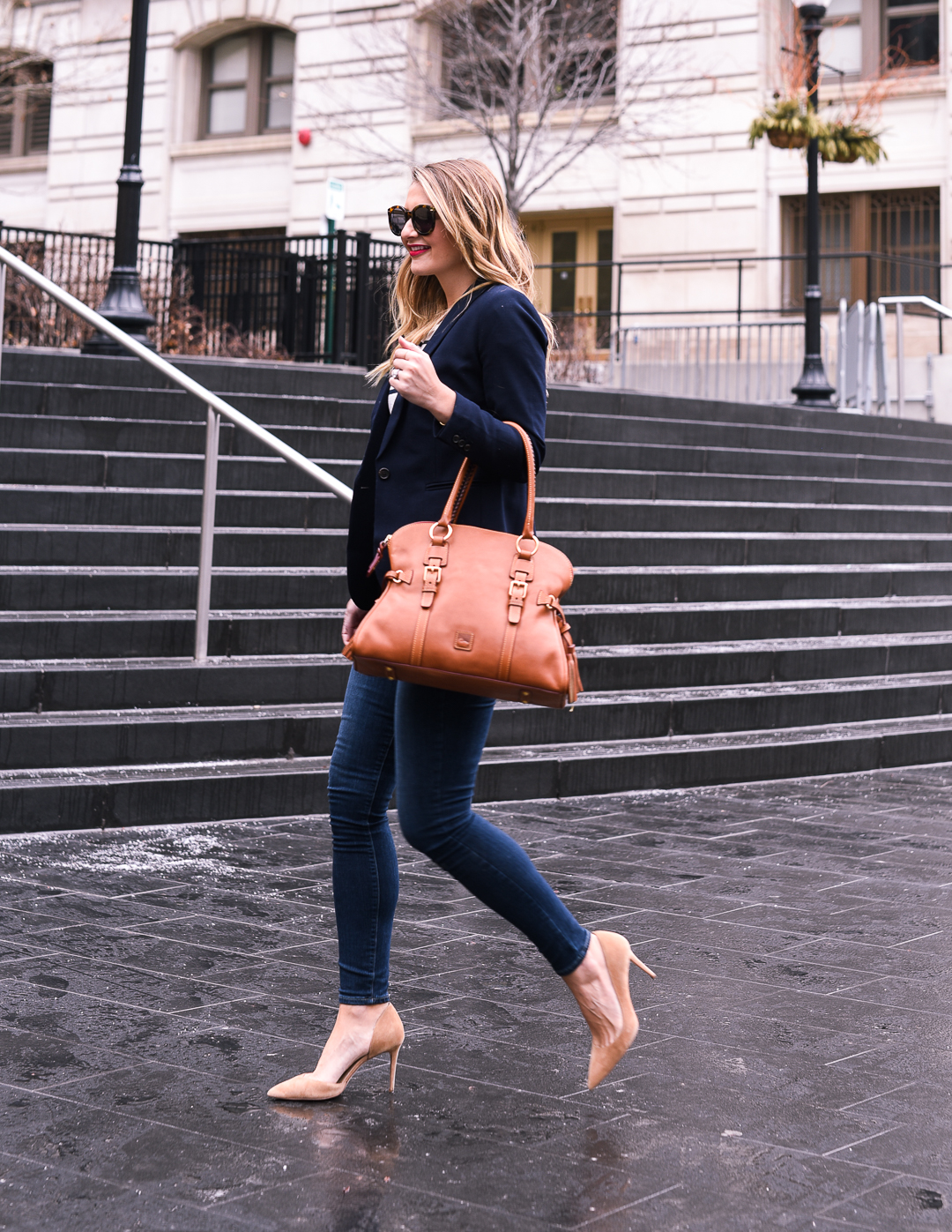 how to style a navy blazer - work life balance tips by popular Chicago lifestyle blogger Visions of Vogue