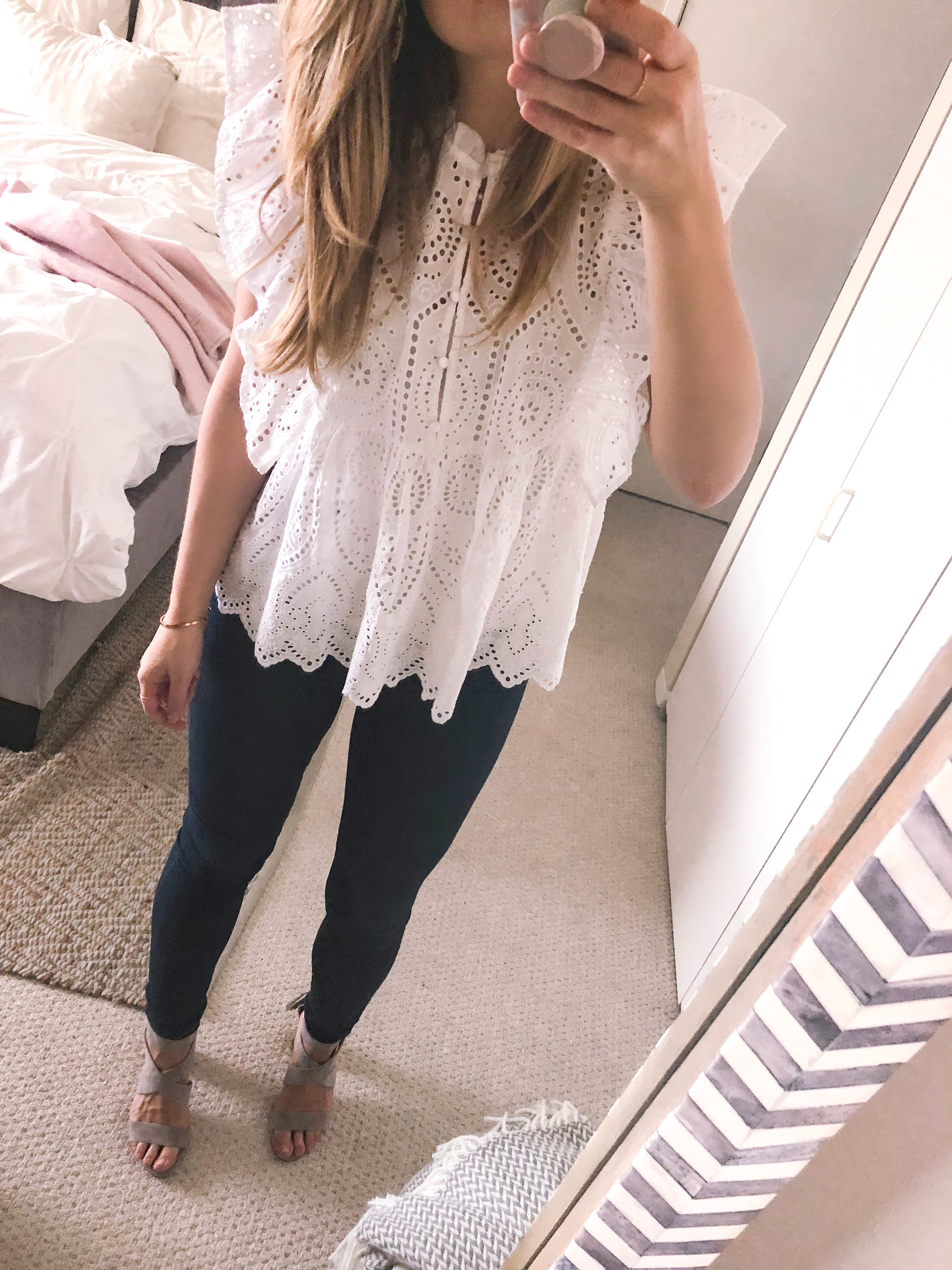 white eyelet top for work