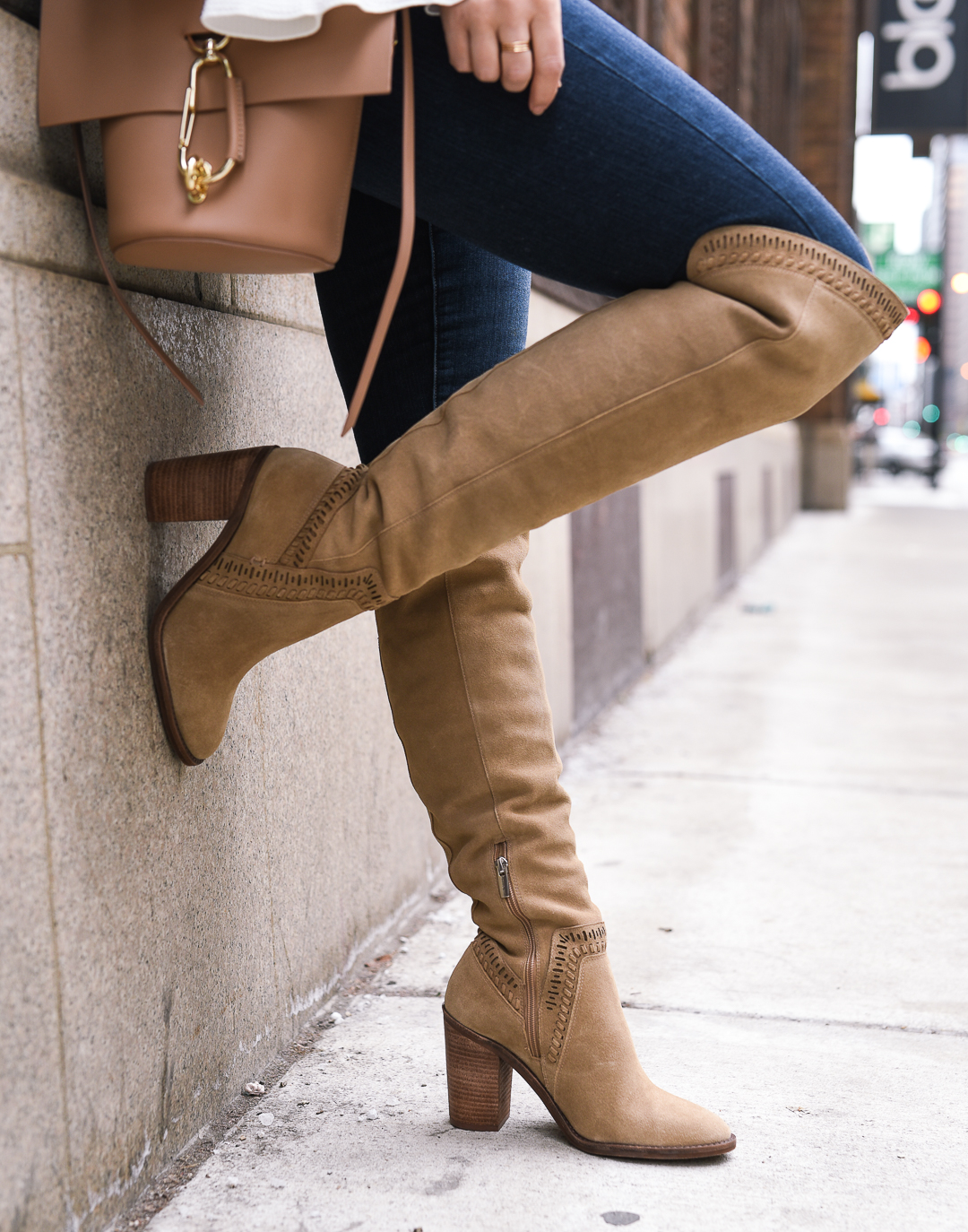 vince camuto madolee suede boot in foxy brown
