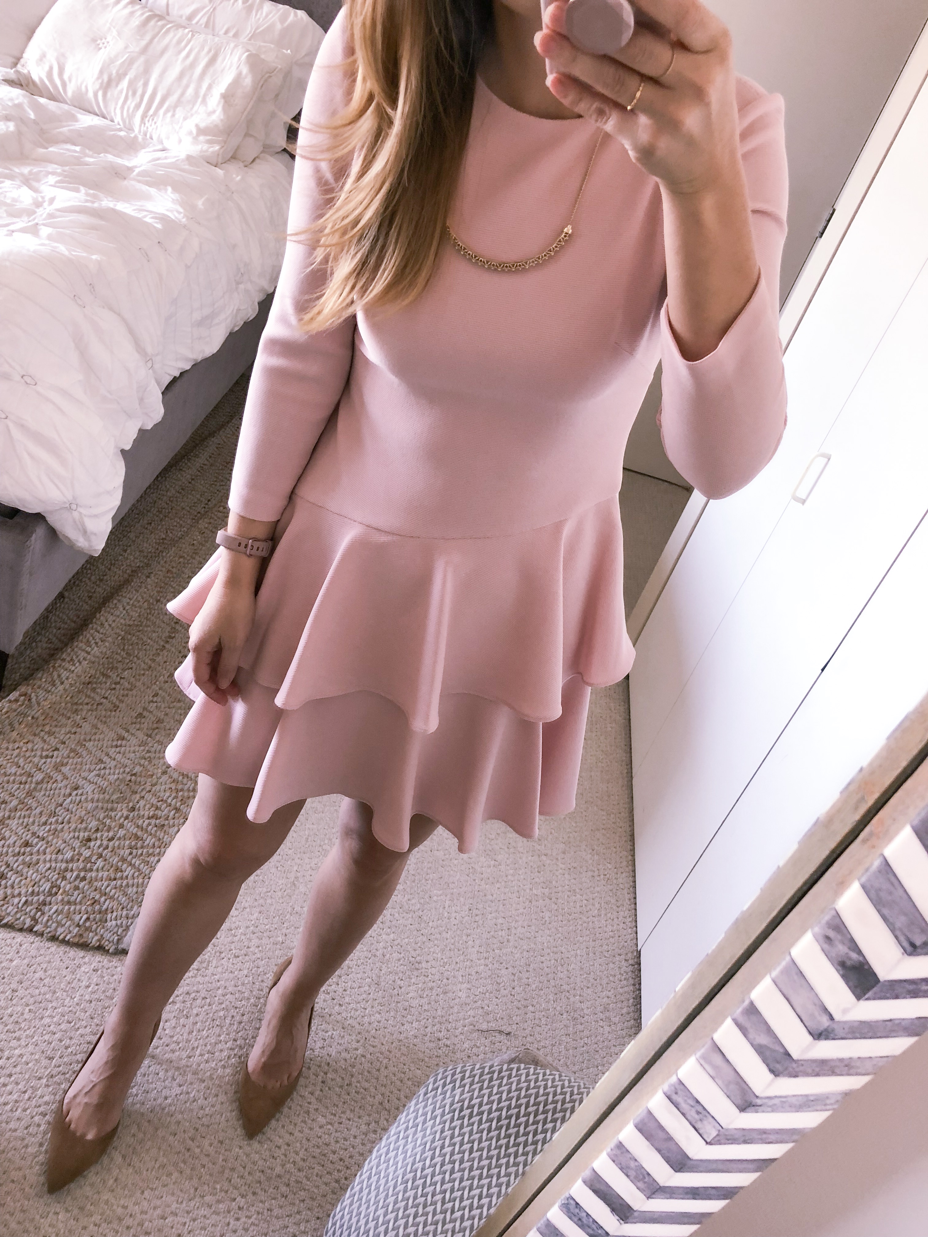 eliza j pink ruffled dress for the office