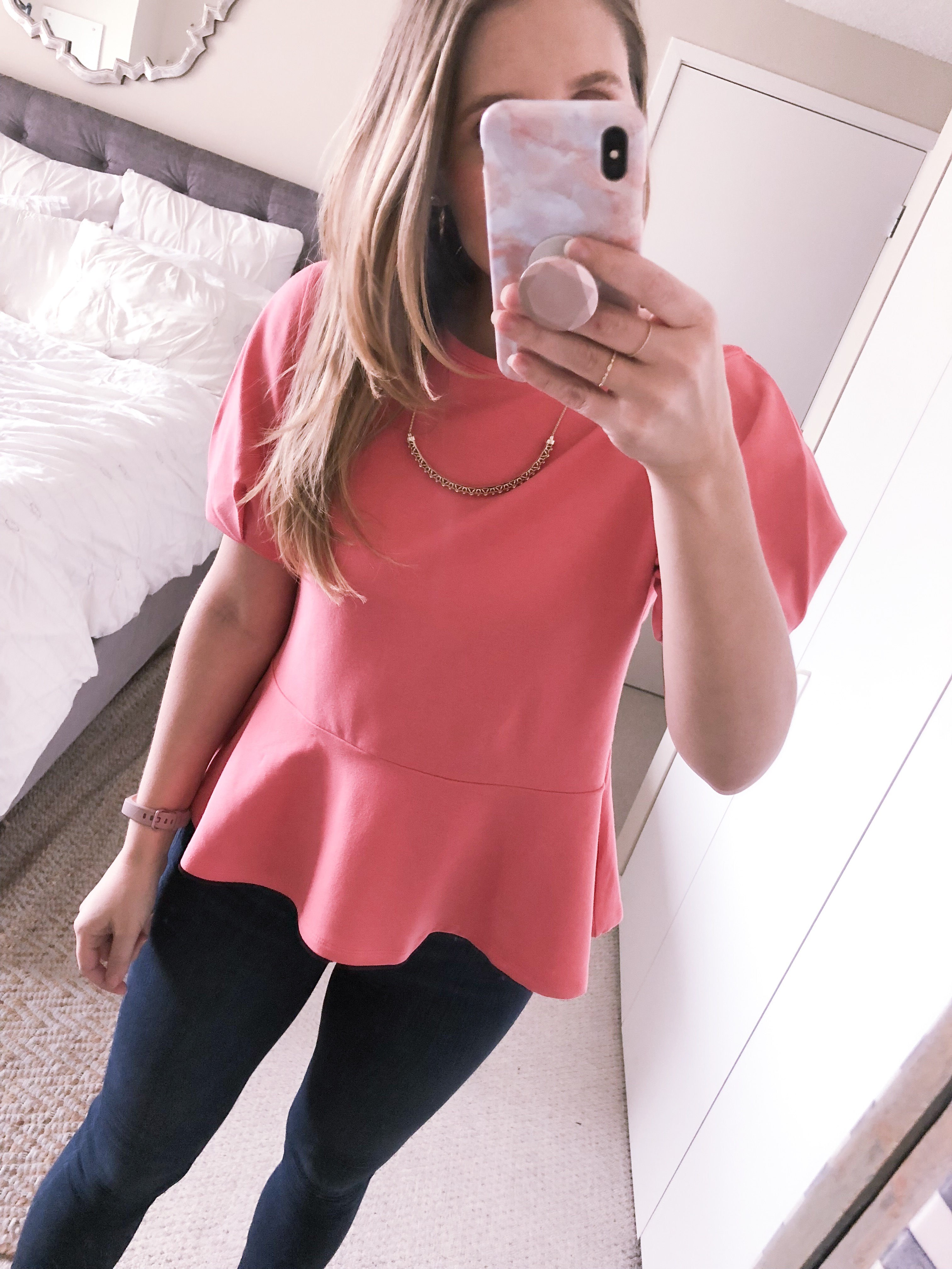 OOTD 3.26.18 Coral Peplum Top