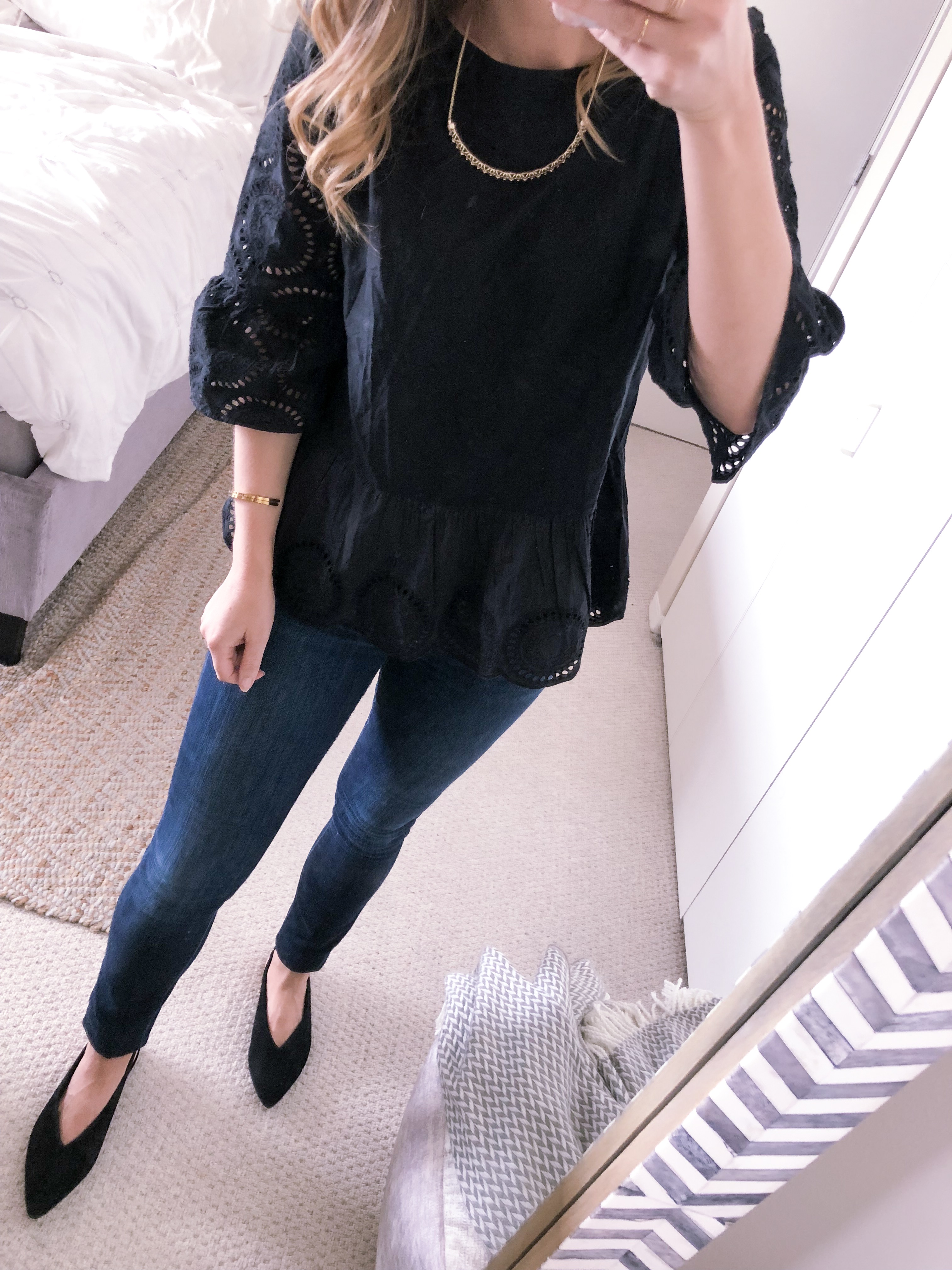 black eyelet top for work and date night