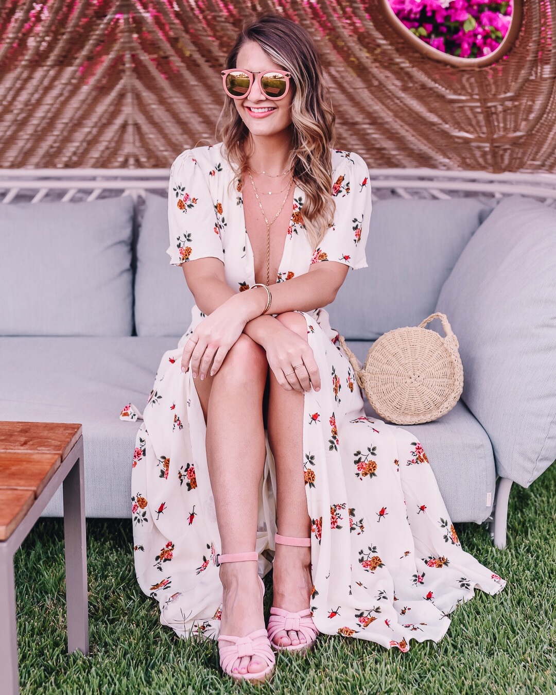 white floral wrap dress