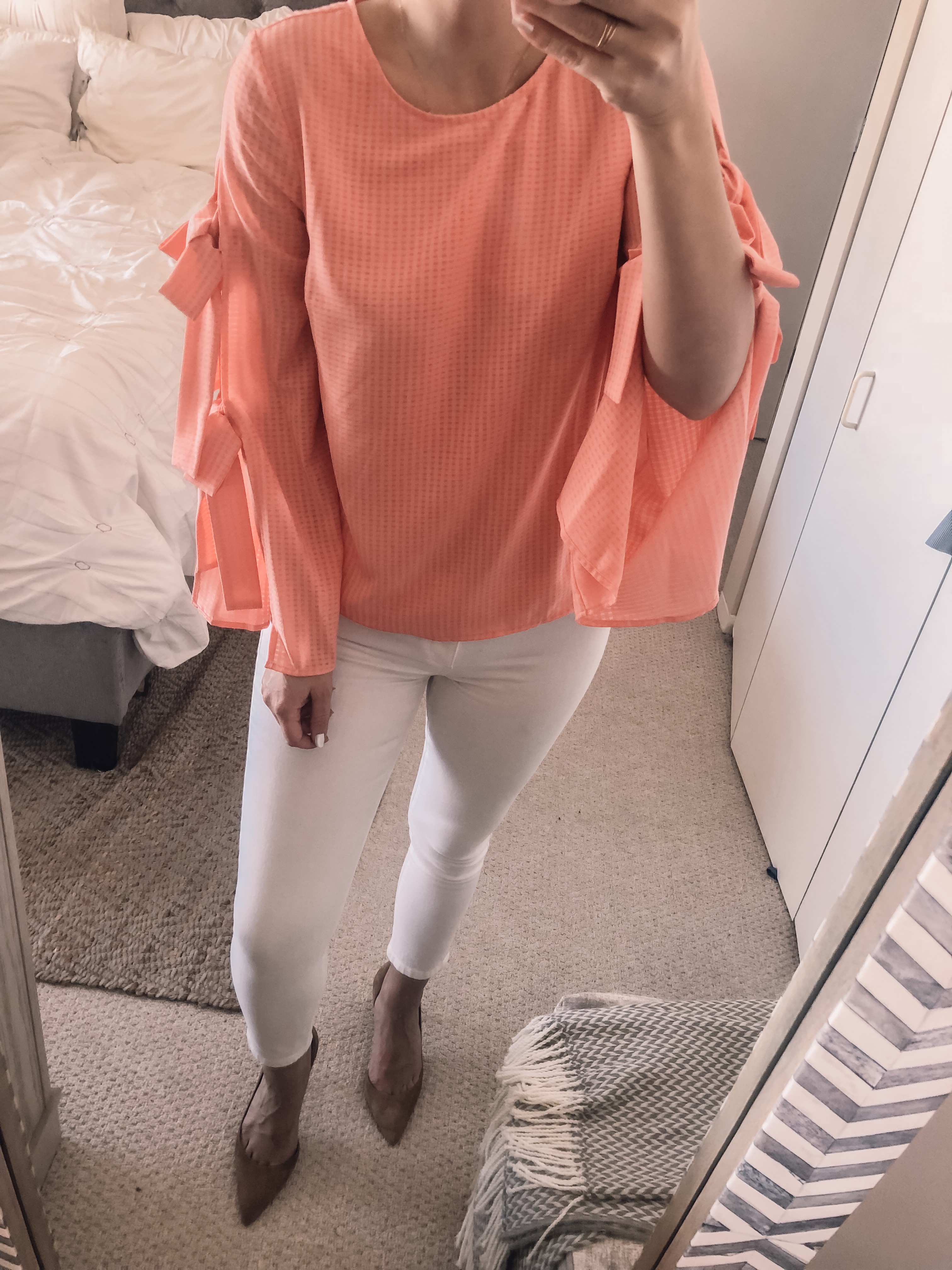 pink bow sleeve blouse