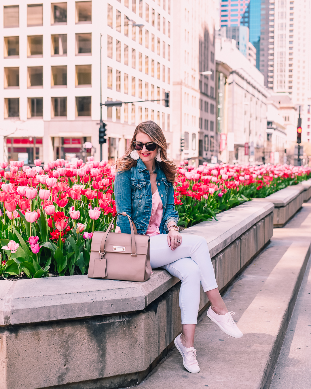 metallic pink keds from zappos with white jeans