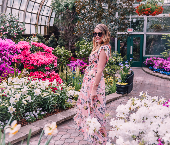 pink floral wrap dress