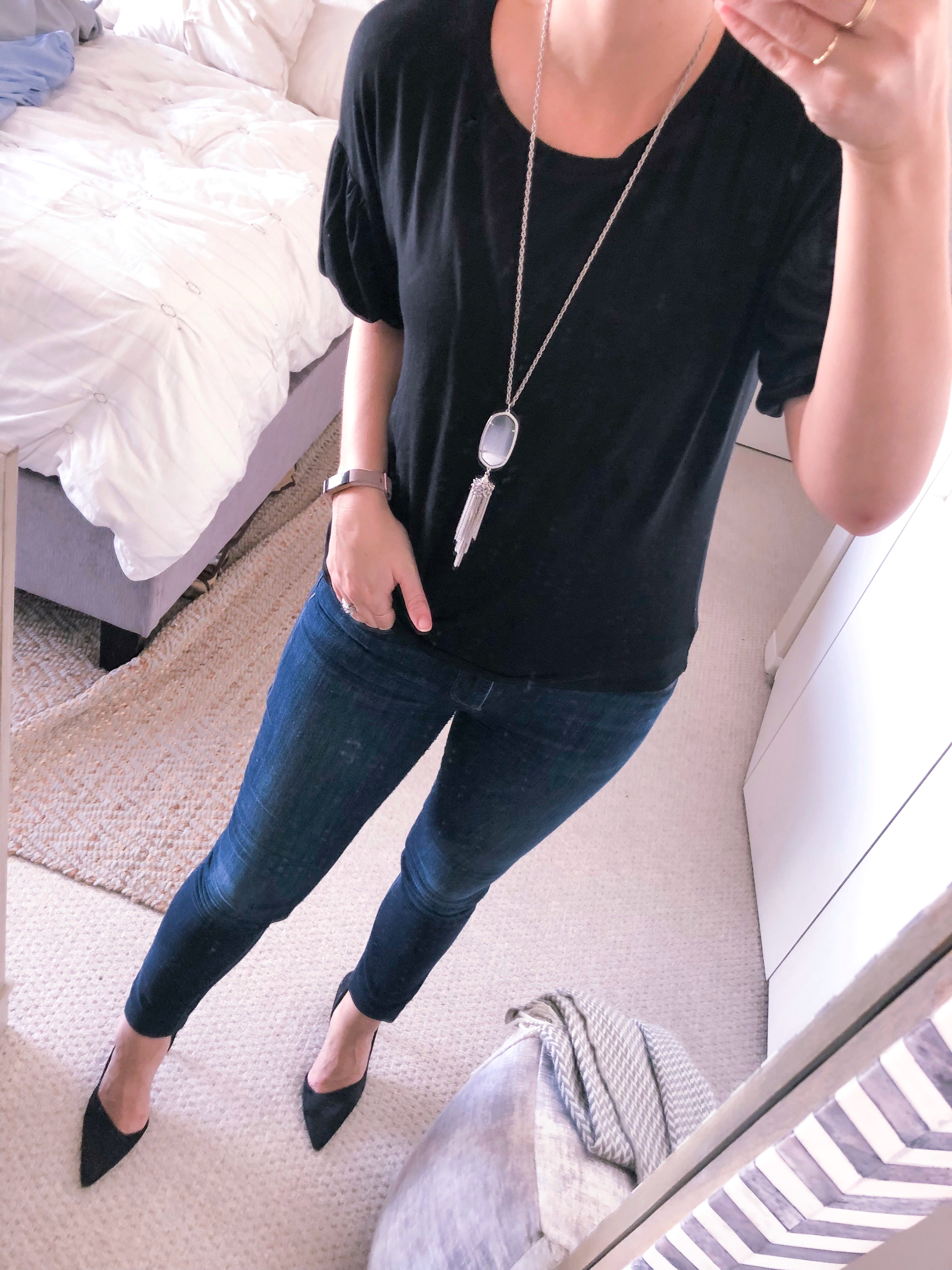 black bubble sleeve top