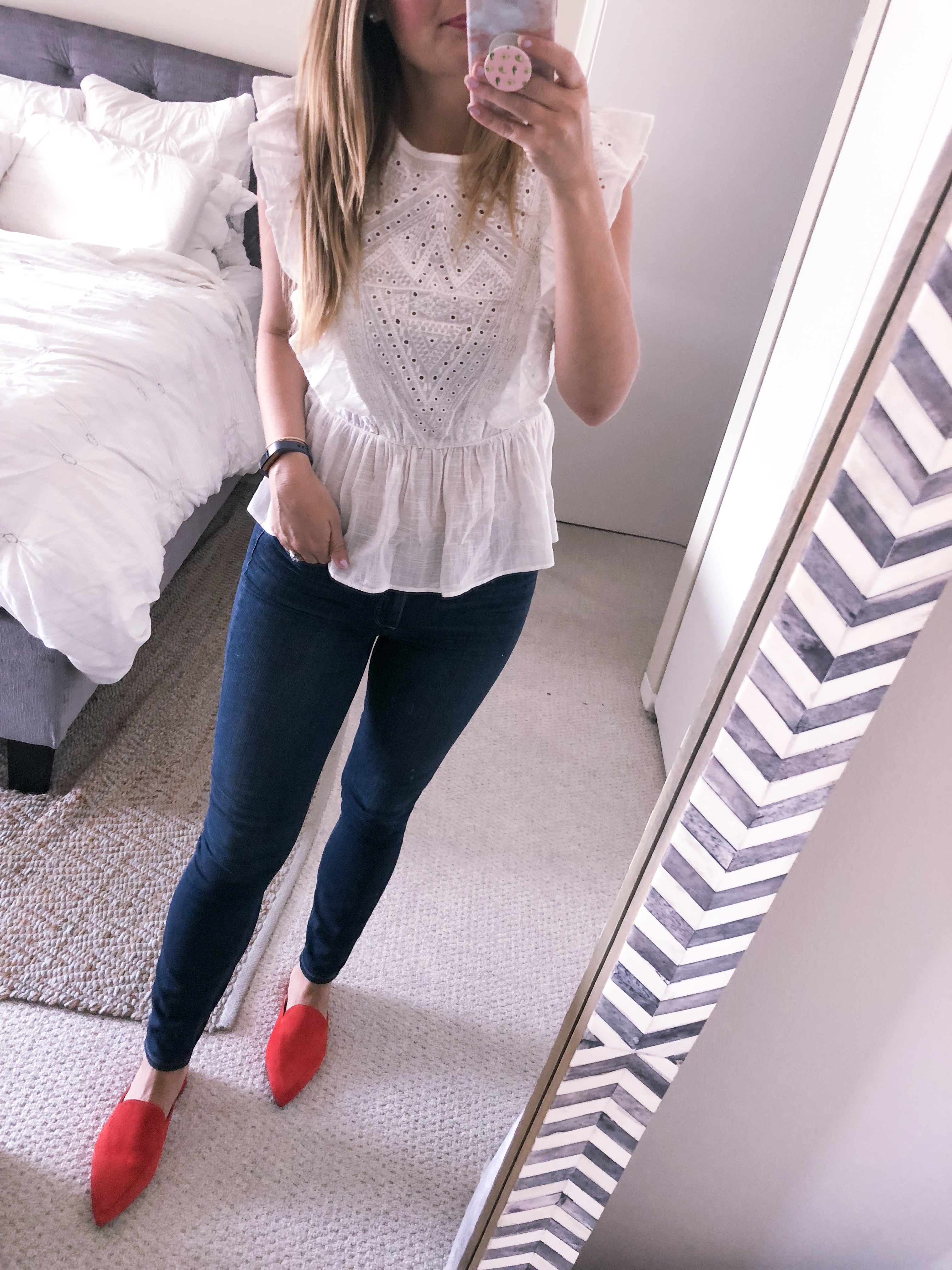white eyelet ruffle top from the nordstrom anniversary sale