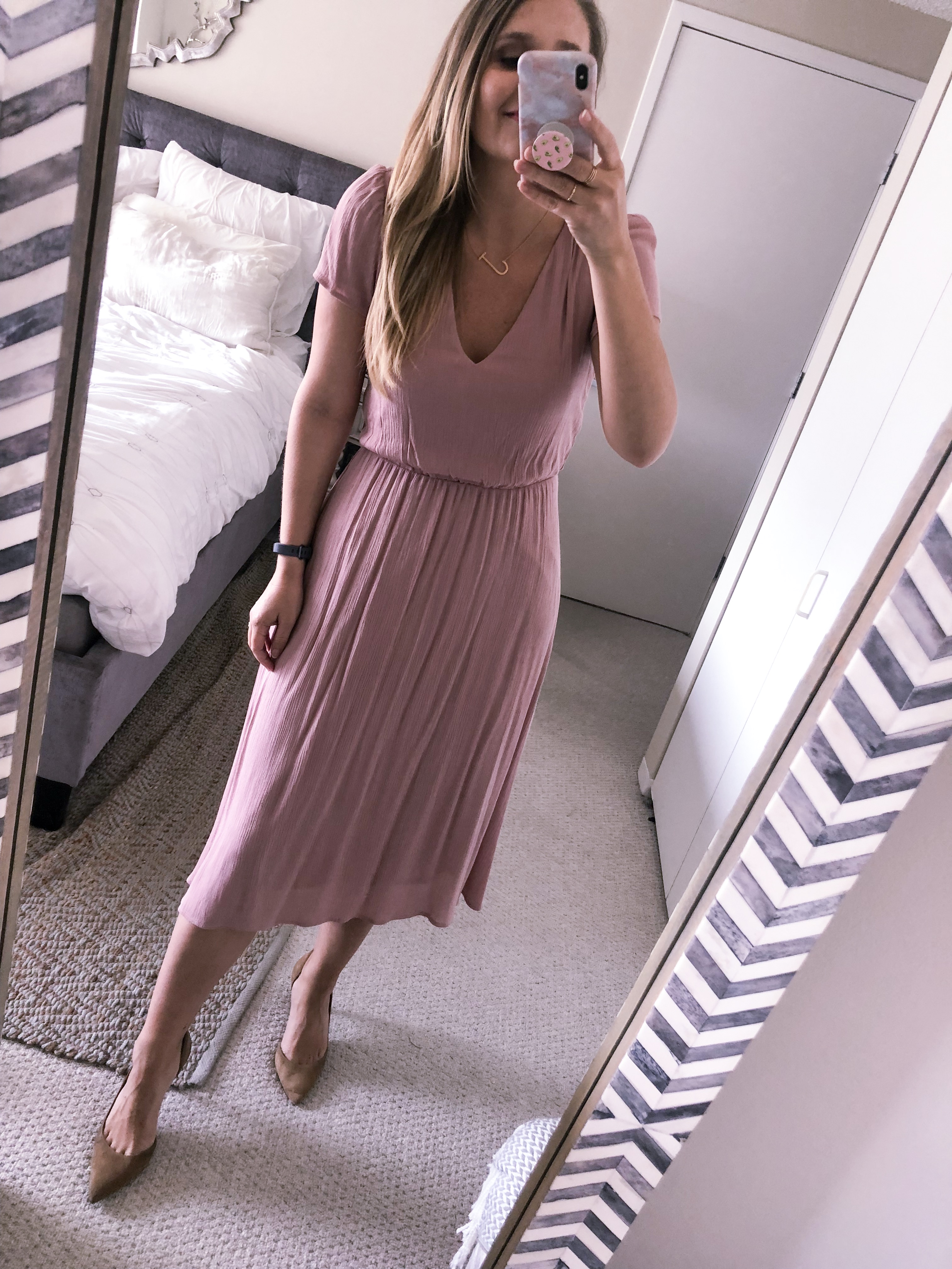 blush pink midi dress