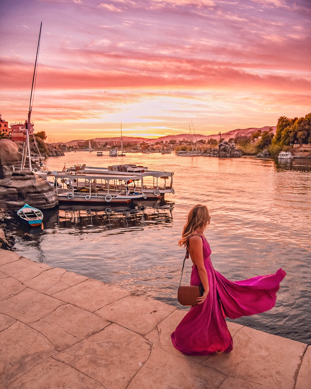 sunset over the river nile in aswan egypt