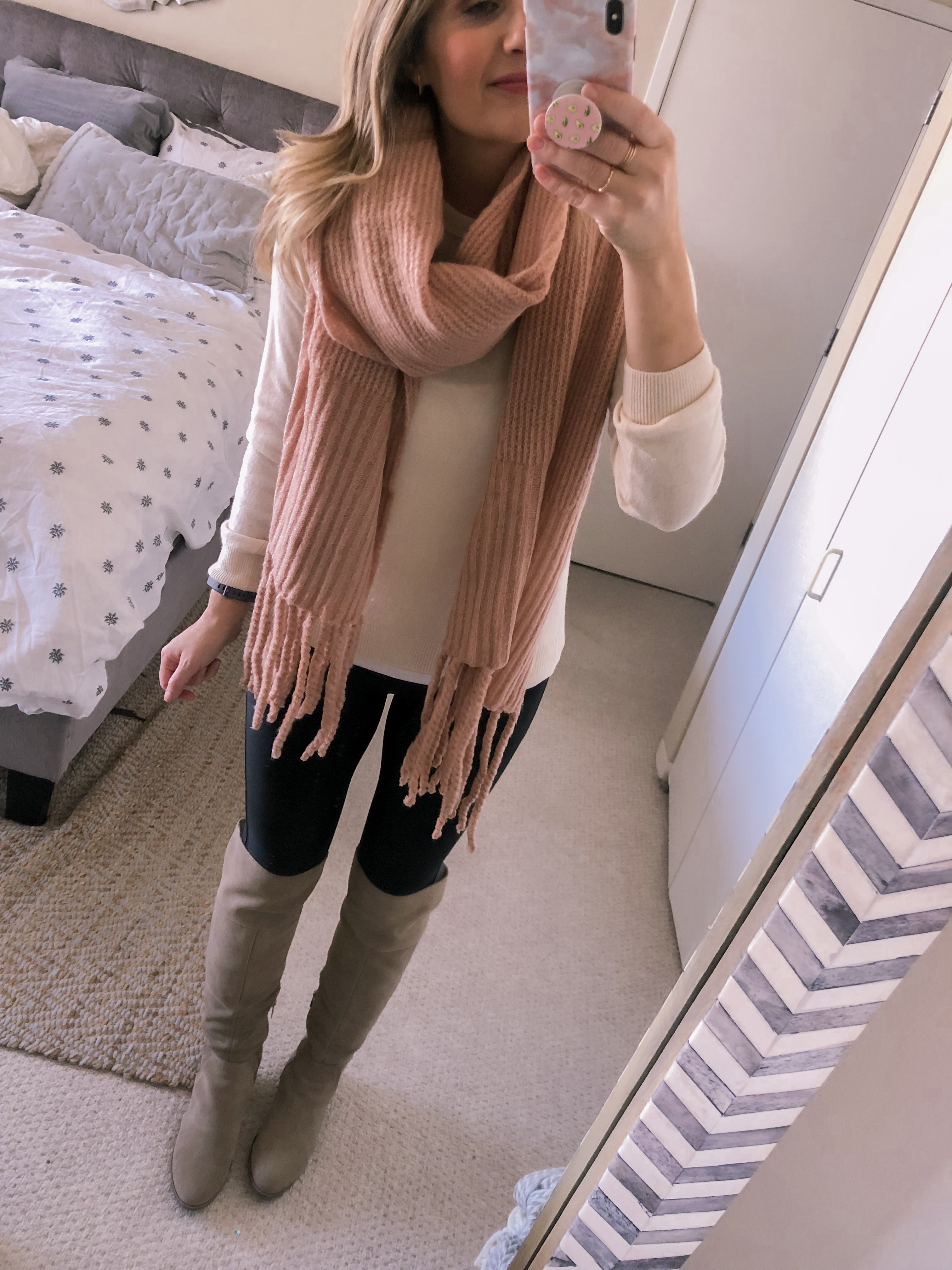 free people jaden rib knit pink fringe scarf from nordstrom