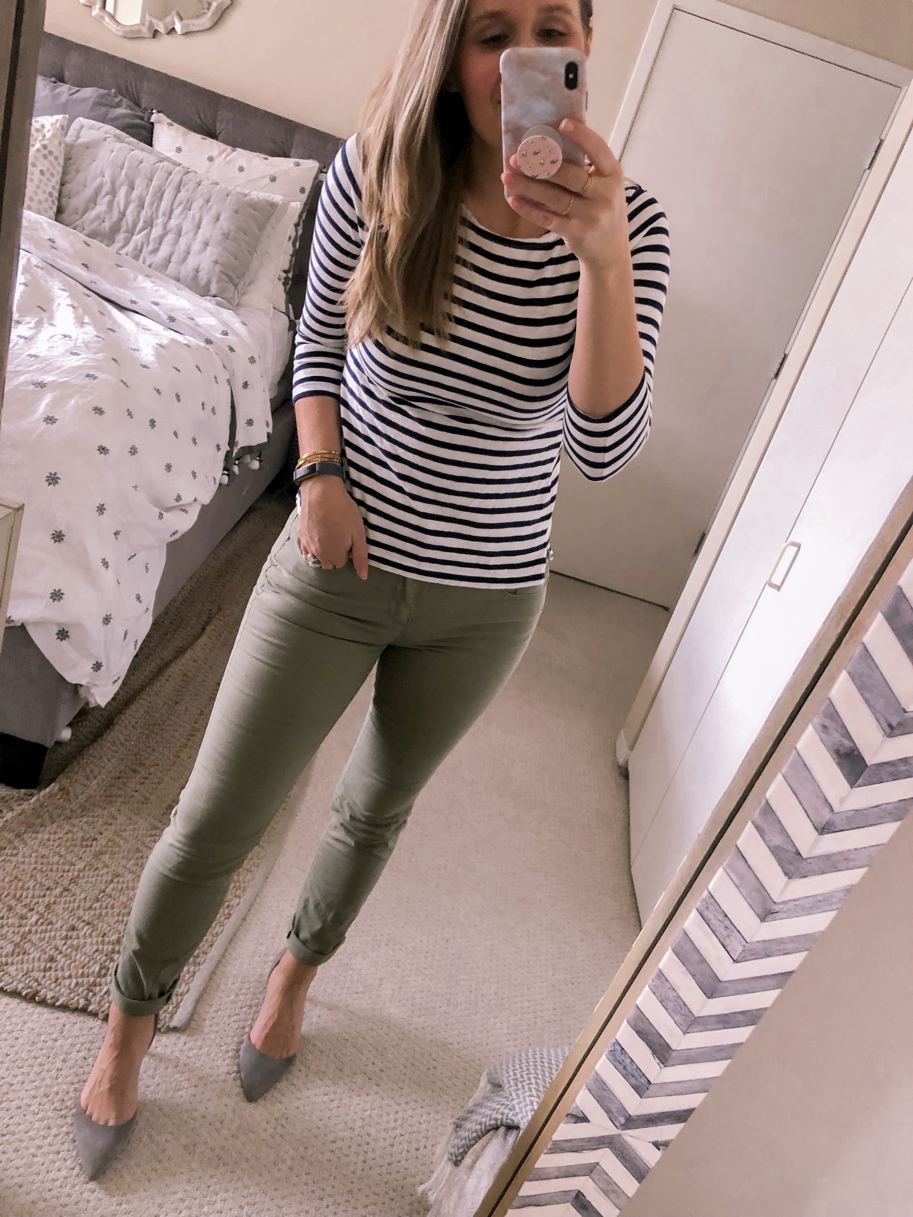 OOTD 1.17.19: Navy Striped Top and Olive Pants