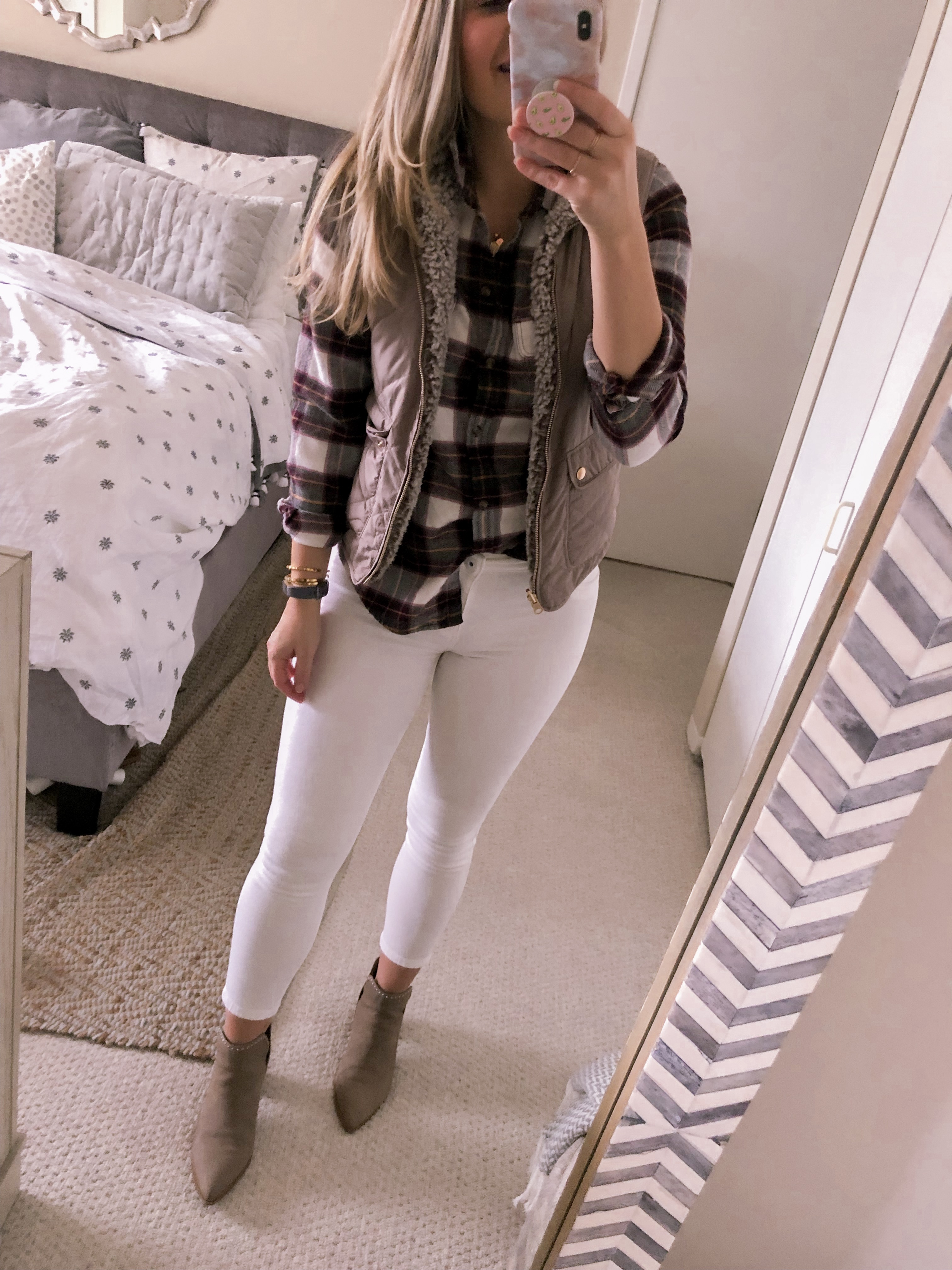 OOTD 1.9.19 Reversible Sherpa Vest and Plaid Flannel
