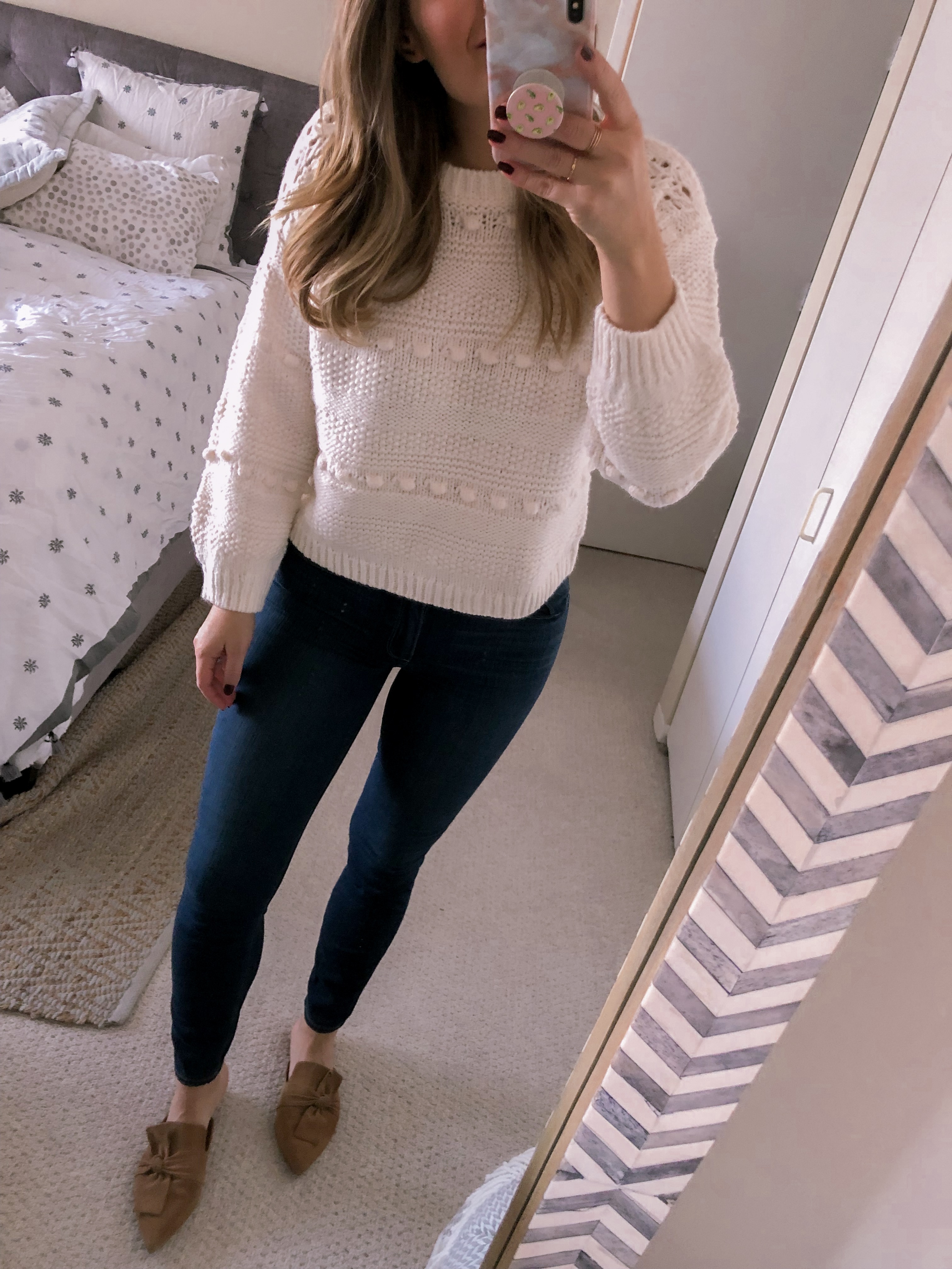 White pom pom sweater from nordstrom