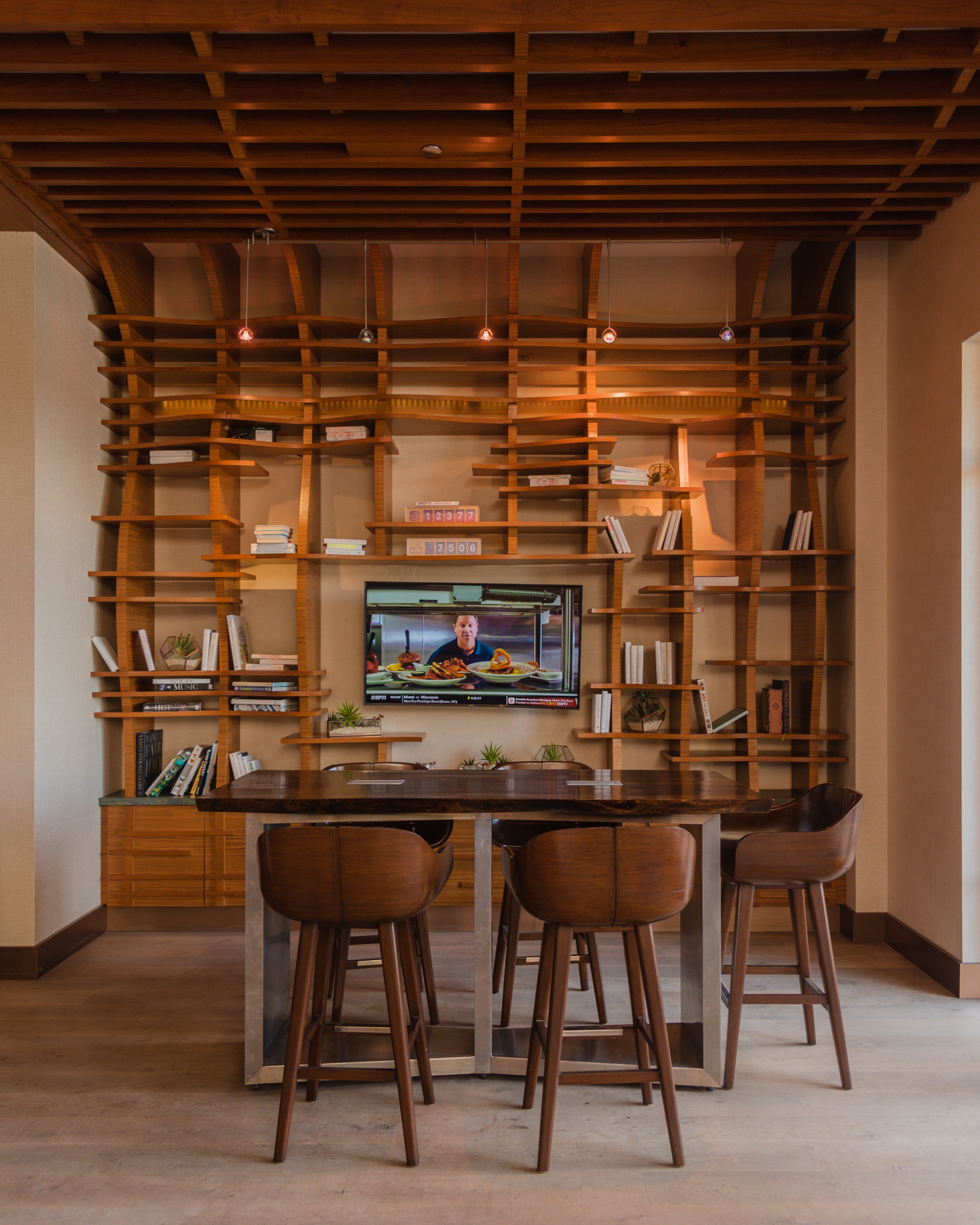 bookshelves in pasea hotel in huntington beach