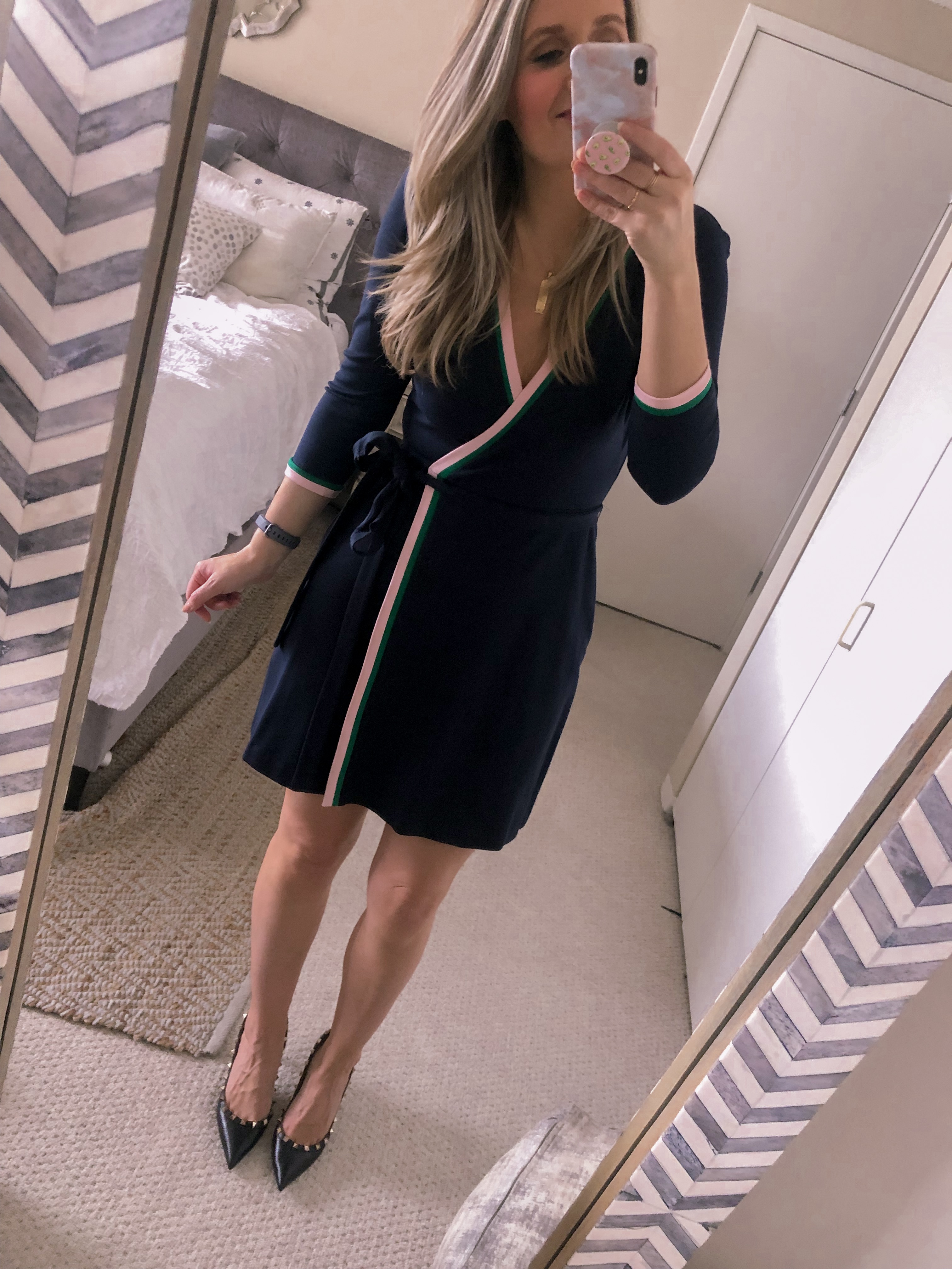 navy faux wrap dress