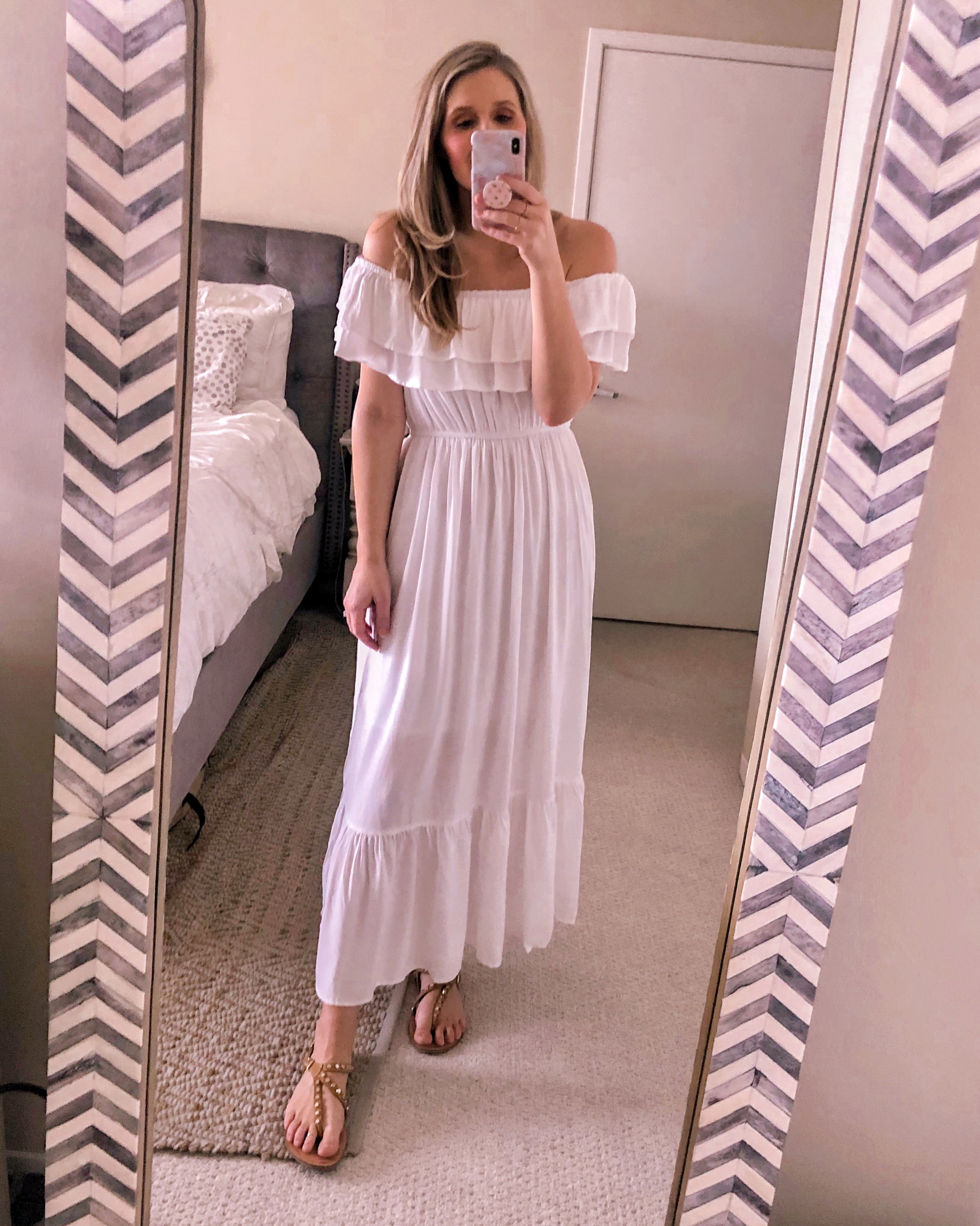 white off the shoulder ruffle dress 