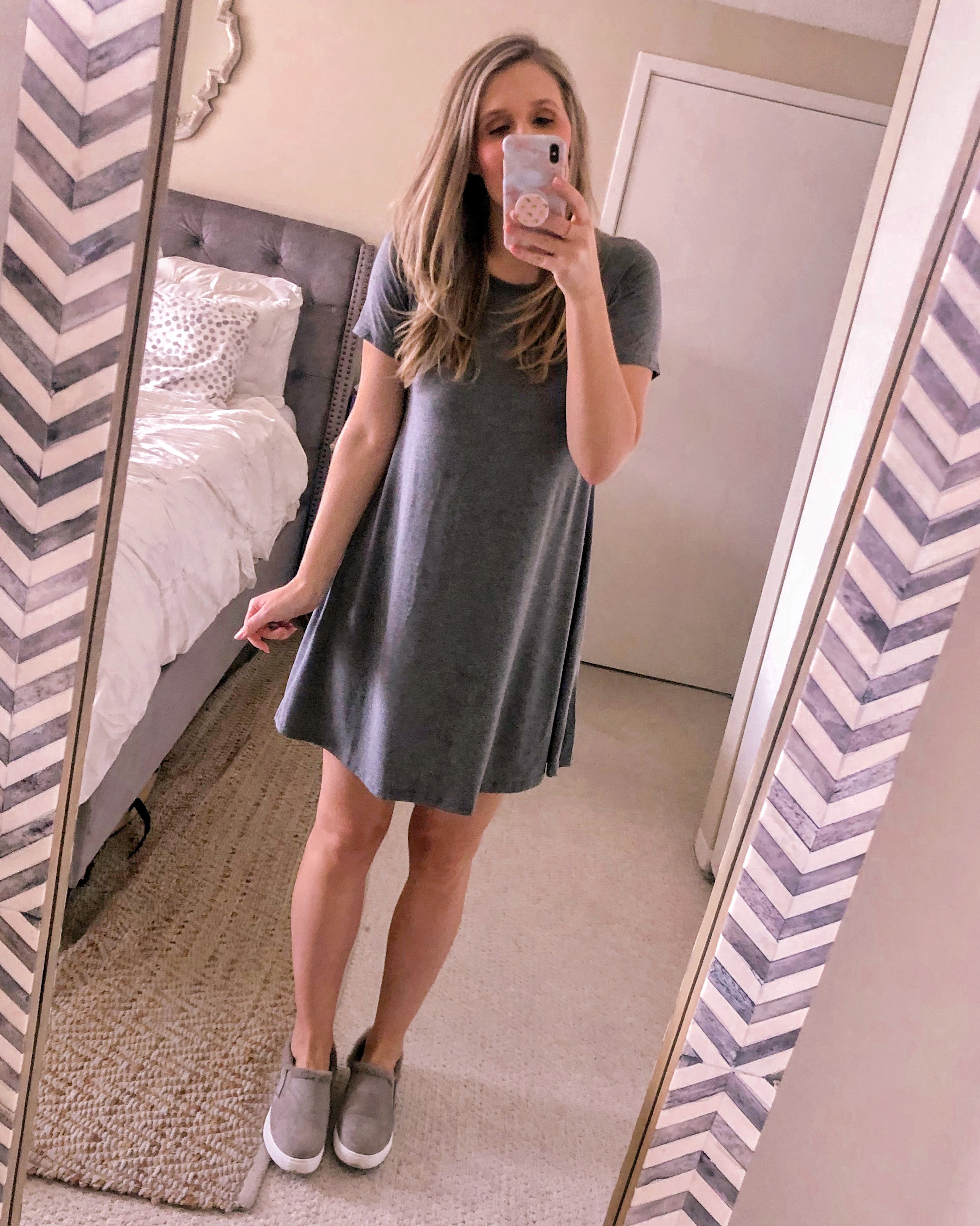 grey t-shirt dress for a casual weekend outfit 