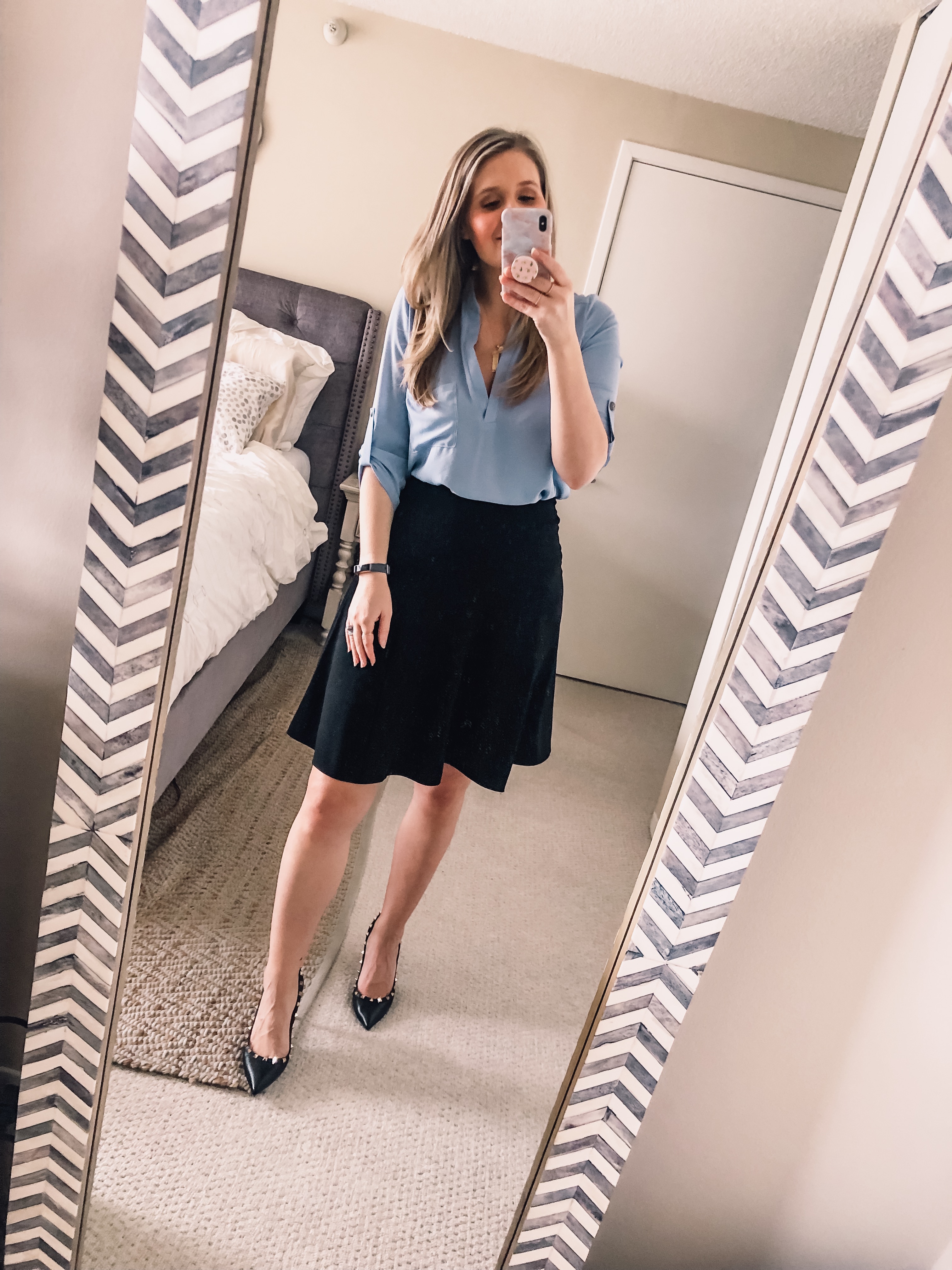 best workwear essentials - blouse and a-line skirt