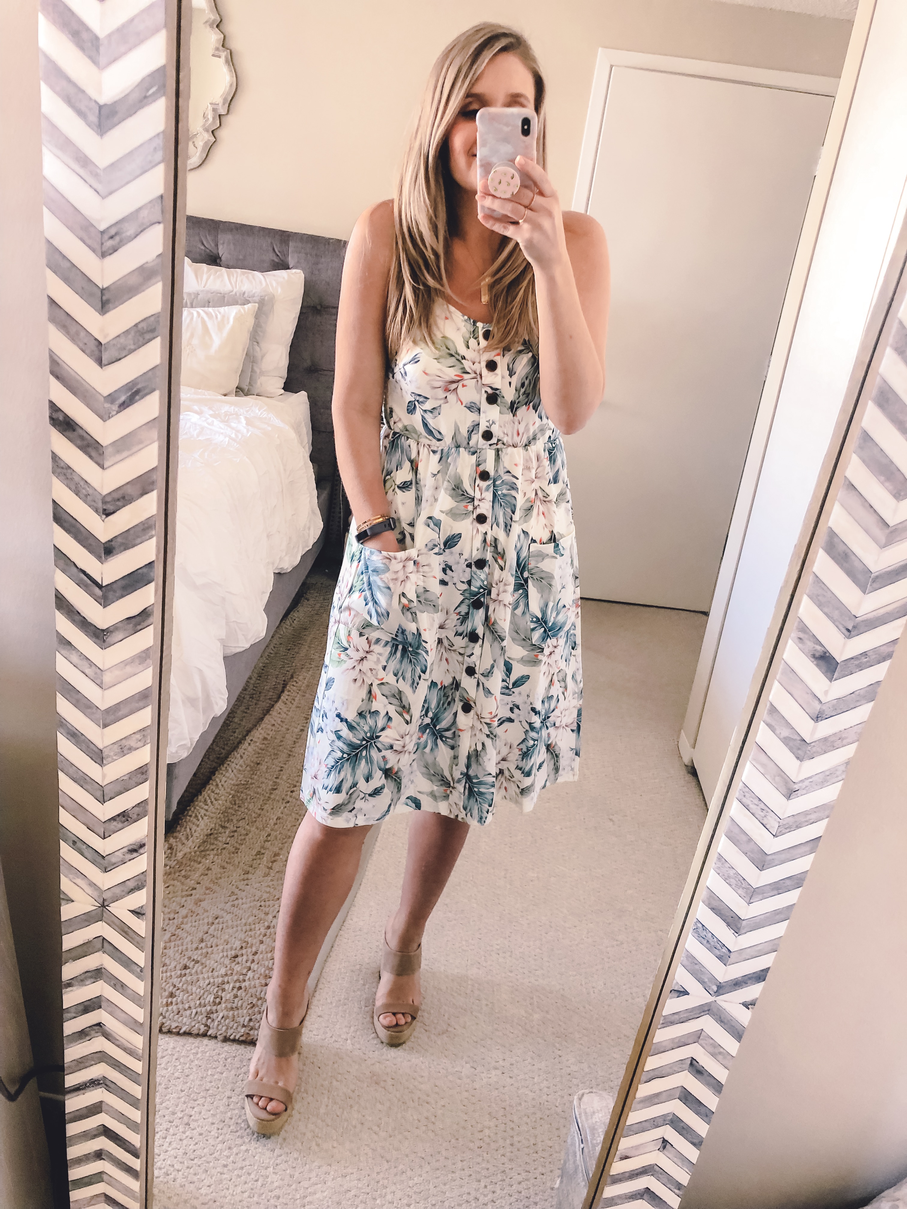 blue floral midi dress