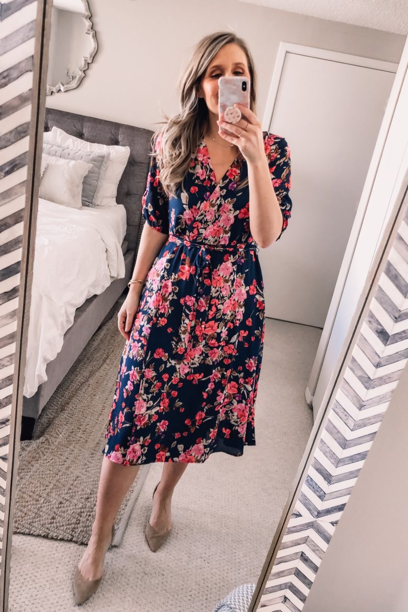 navy floral midi dress