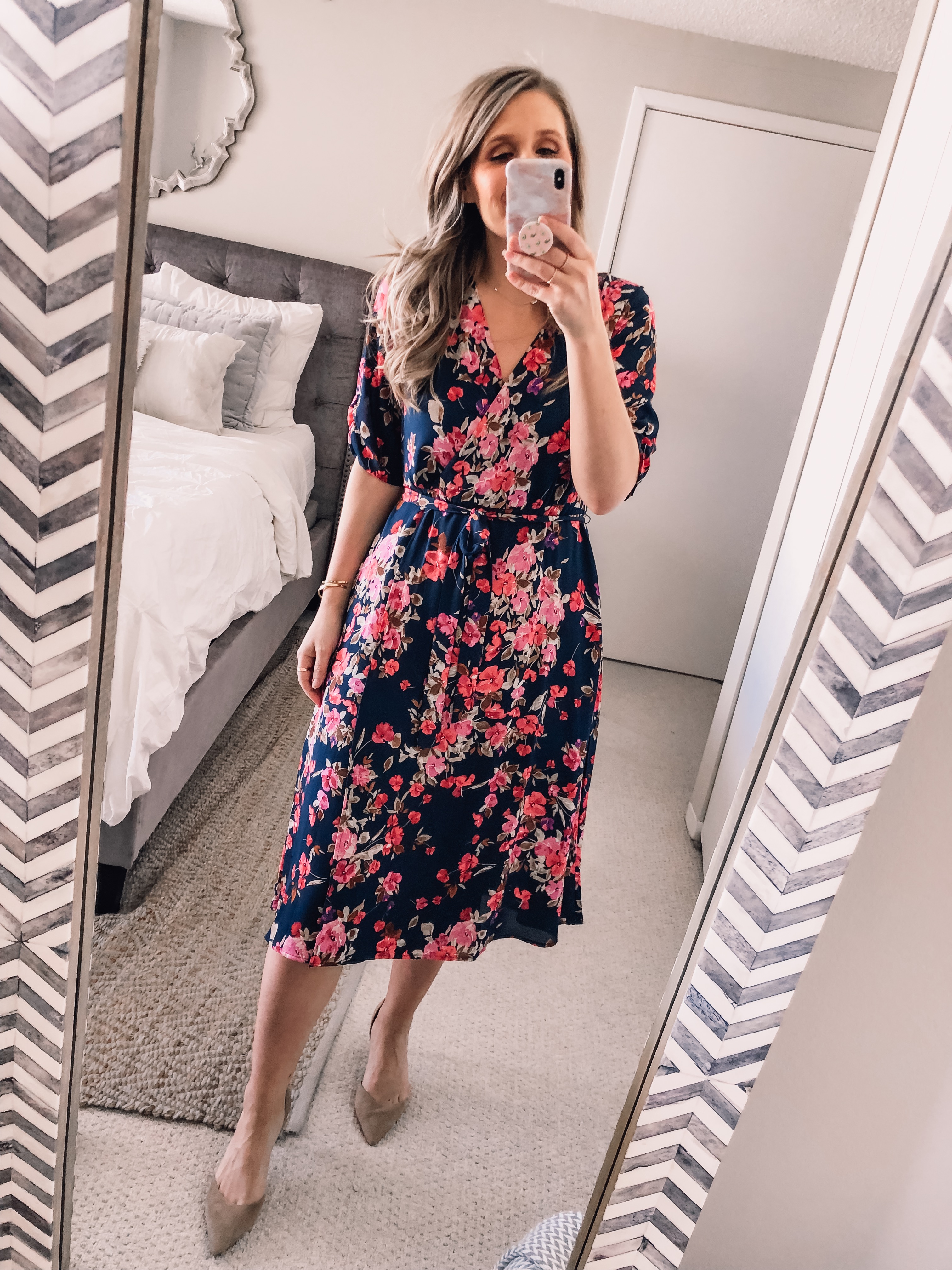 navy floral midi dress