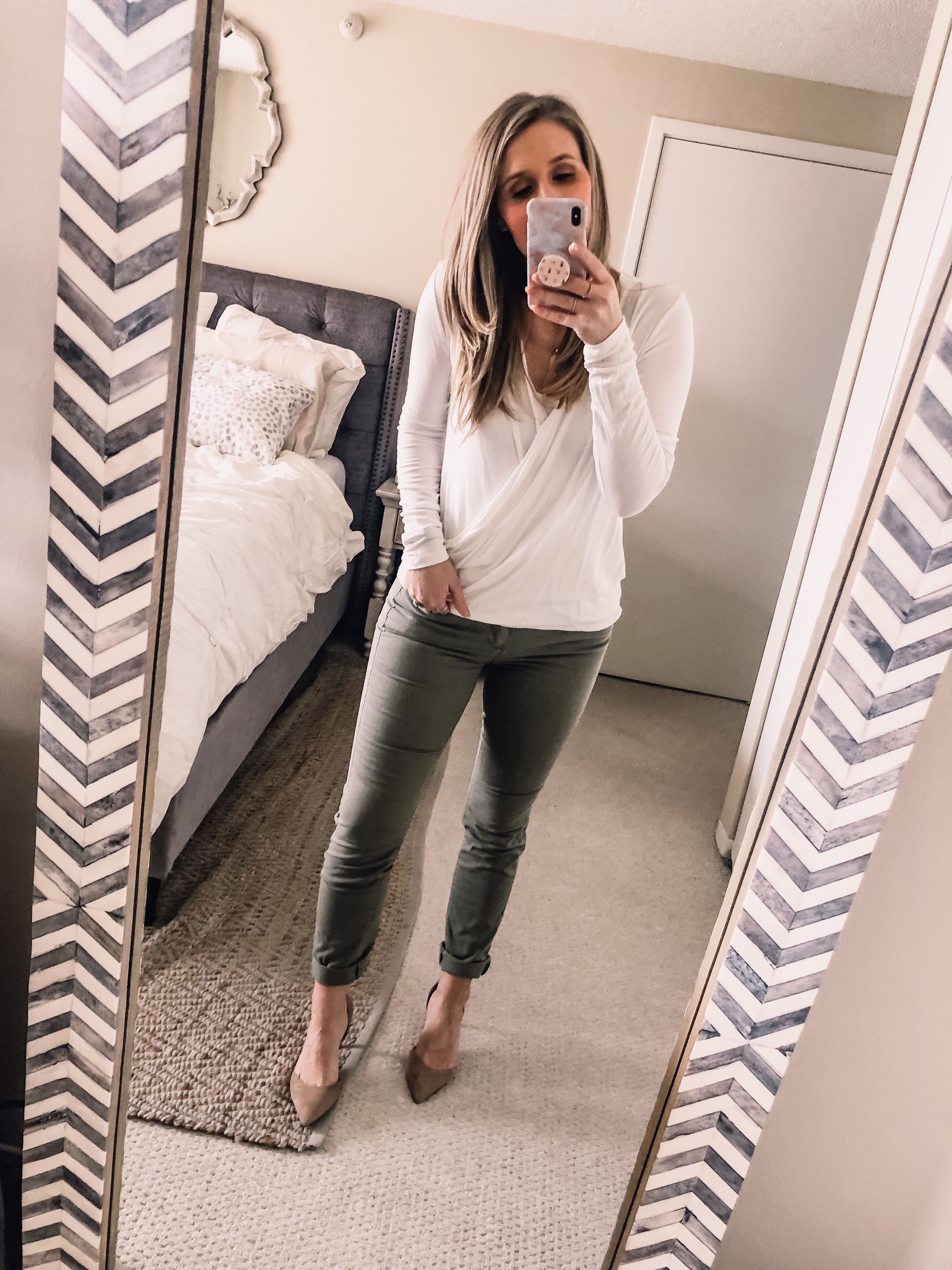 most flattering work blouse and affordable pumps