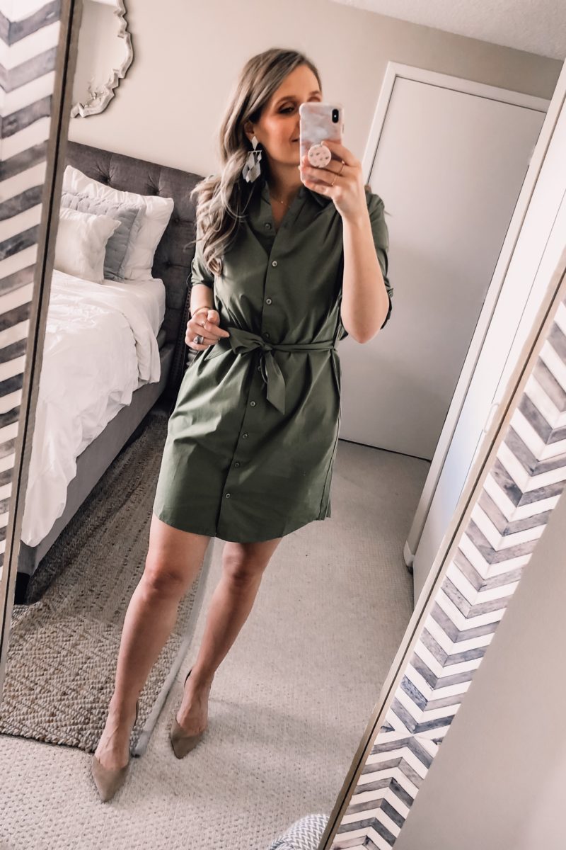olive green shirt dress for the office