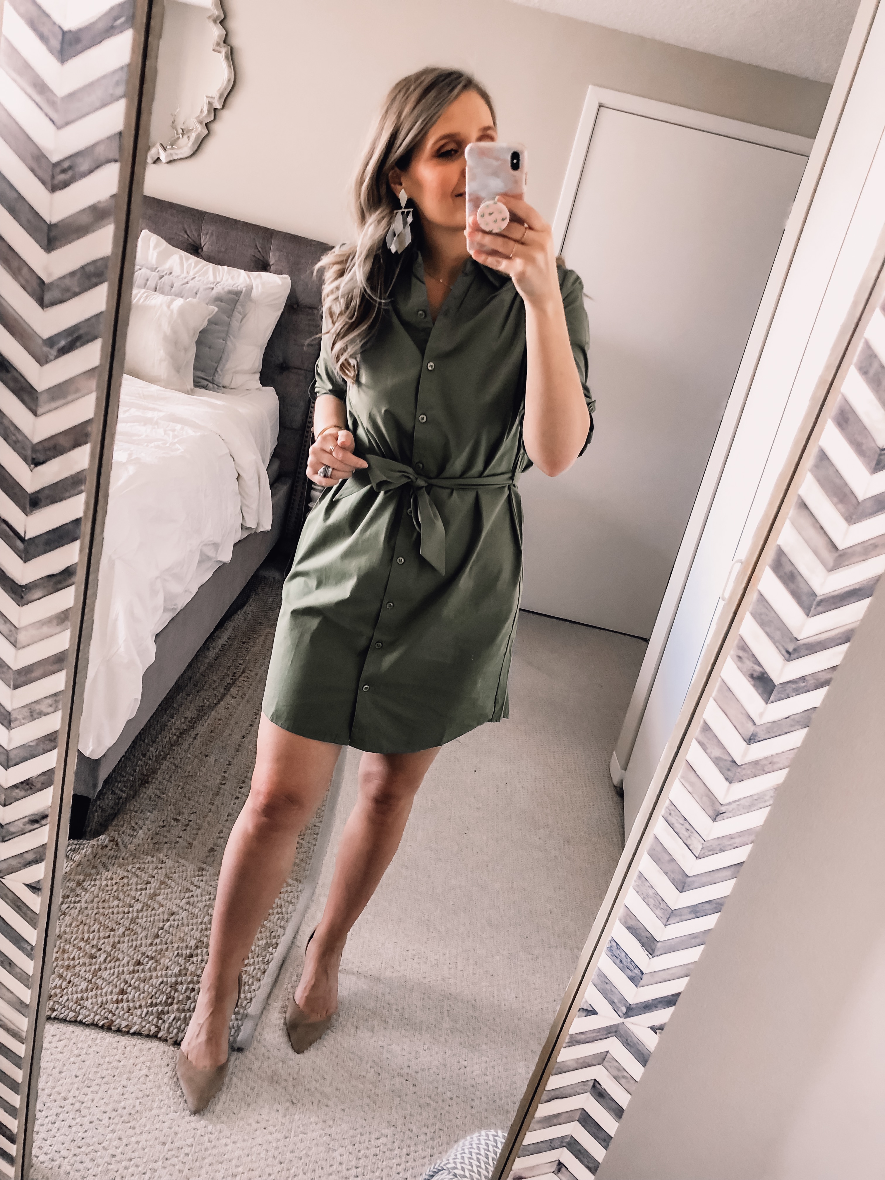 olive green shirt dress for the office 