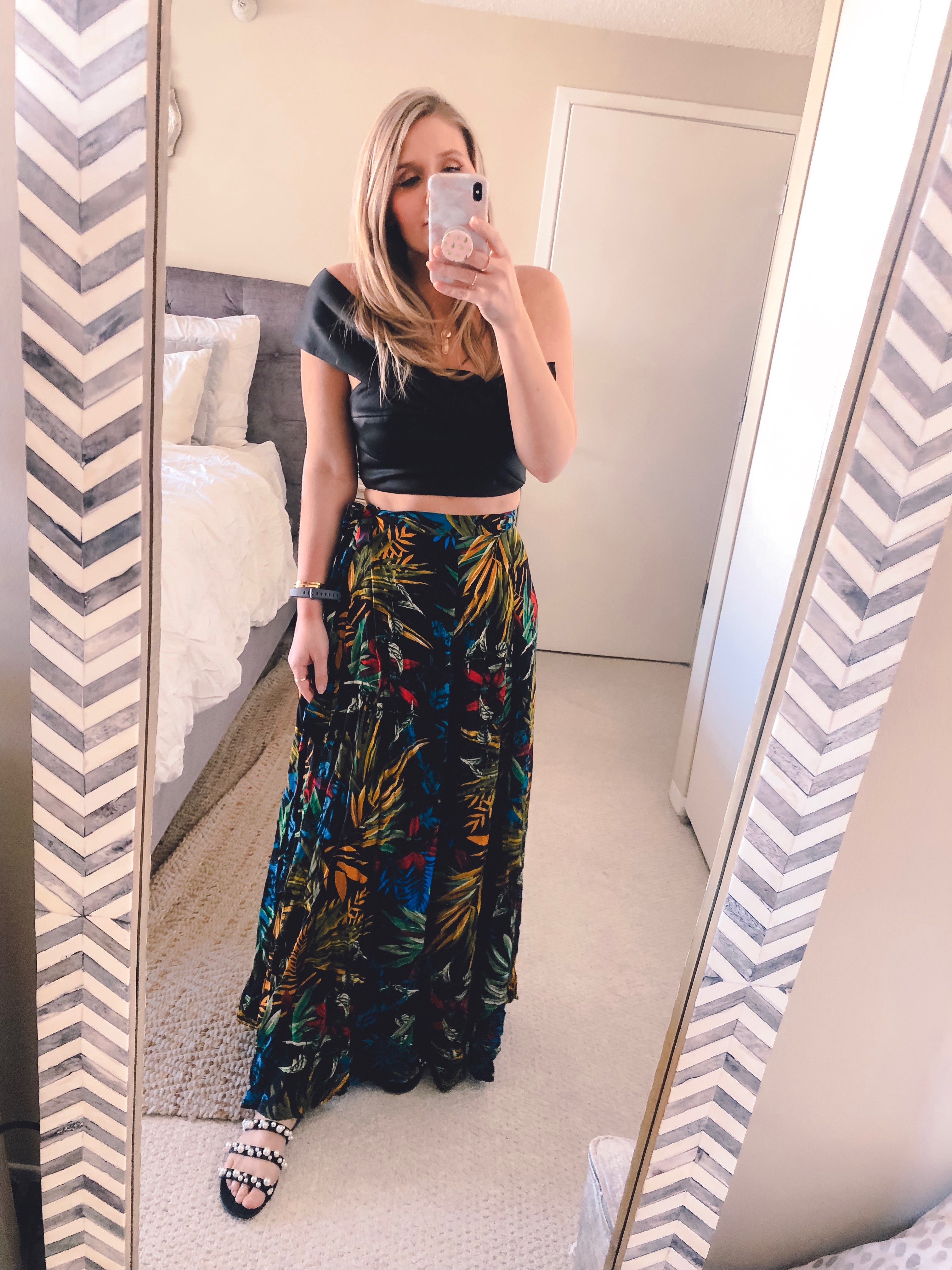 black crop top from amazon and maxi wrap skirt