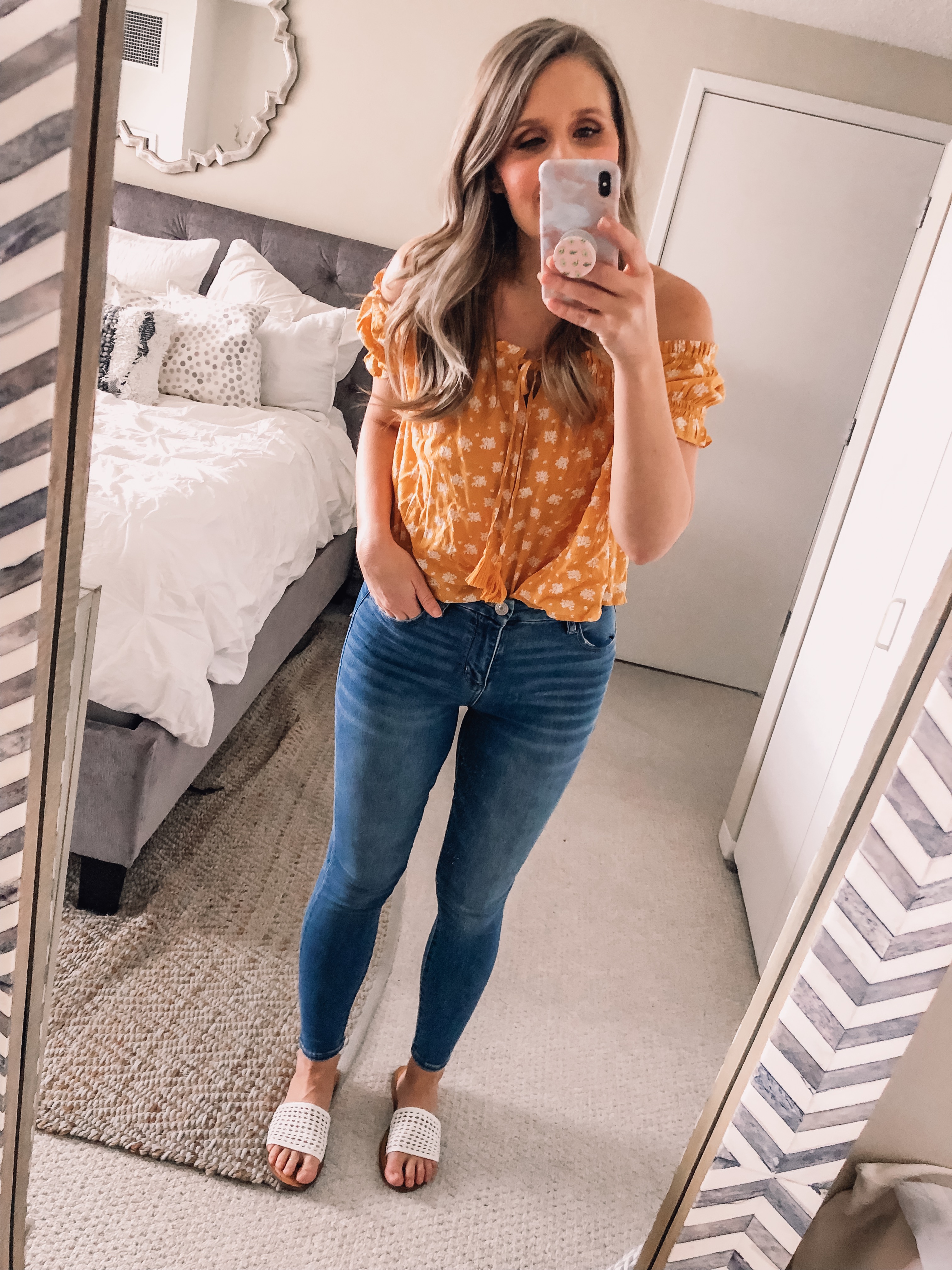 yellow off the shoulder top