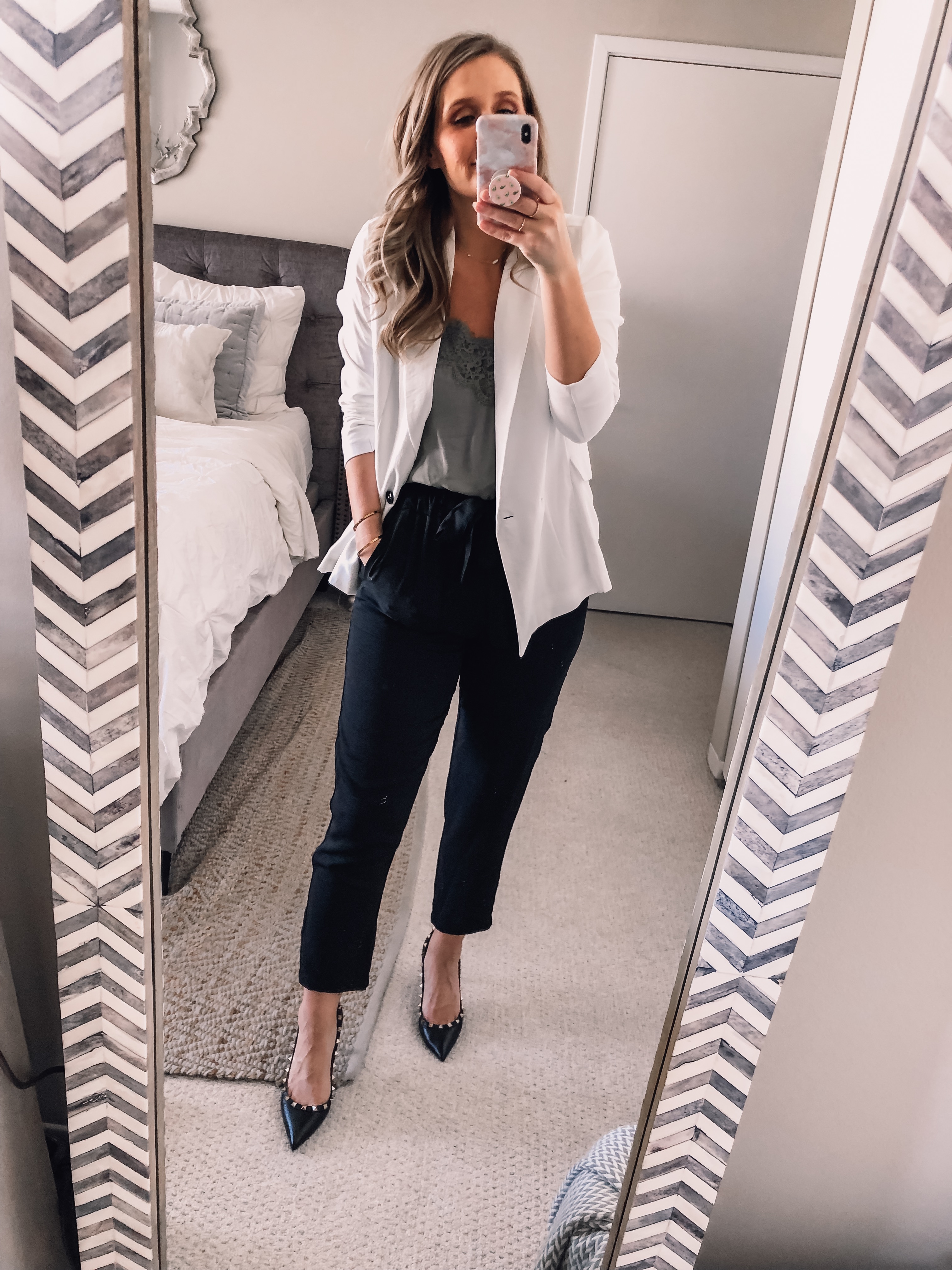 OOTD 4.2.19: Black Work Pants and White Blazer