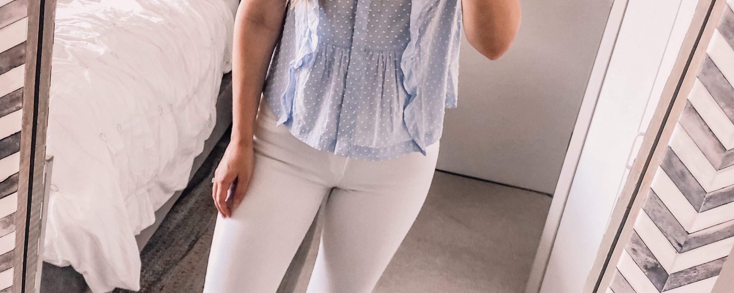 white ruffle sleeve top