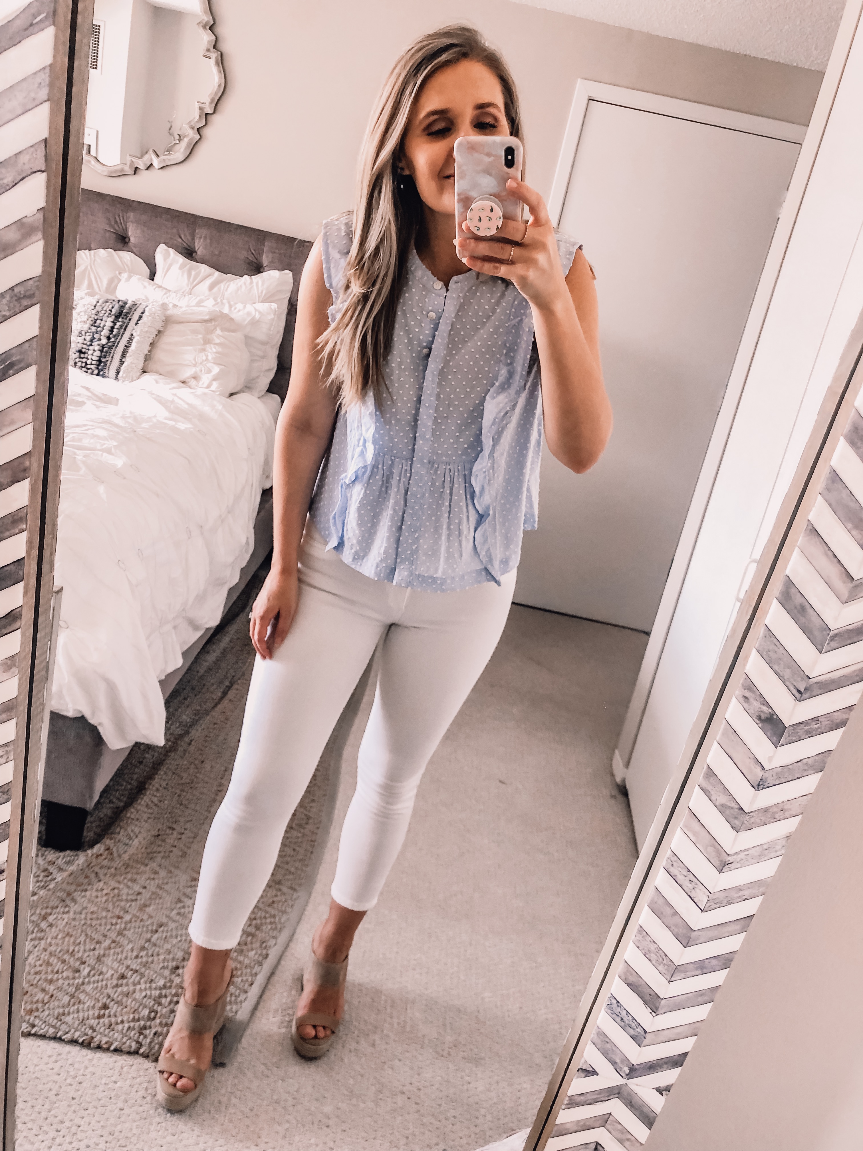 white ruffle sleeve top