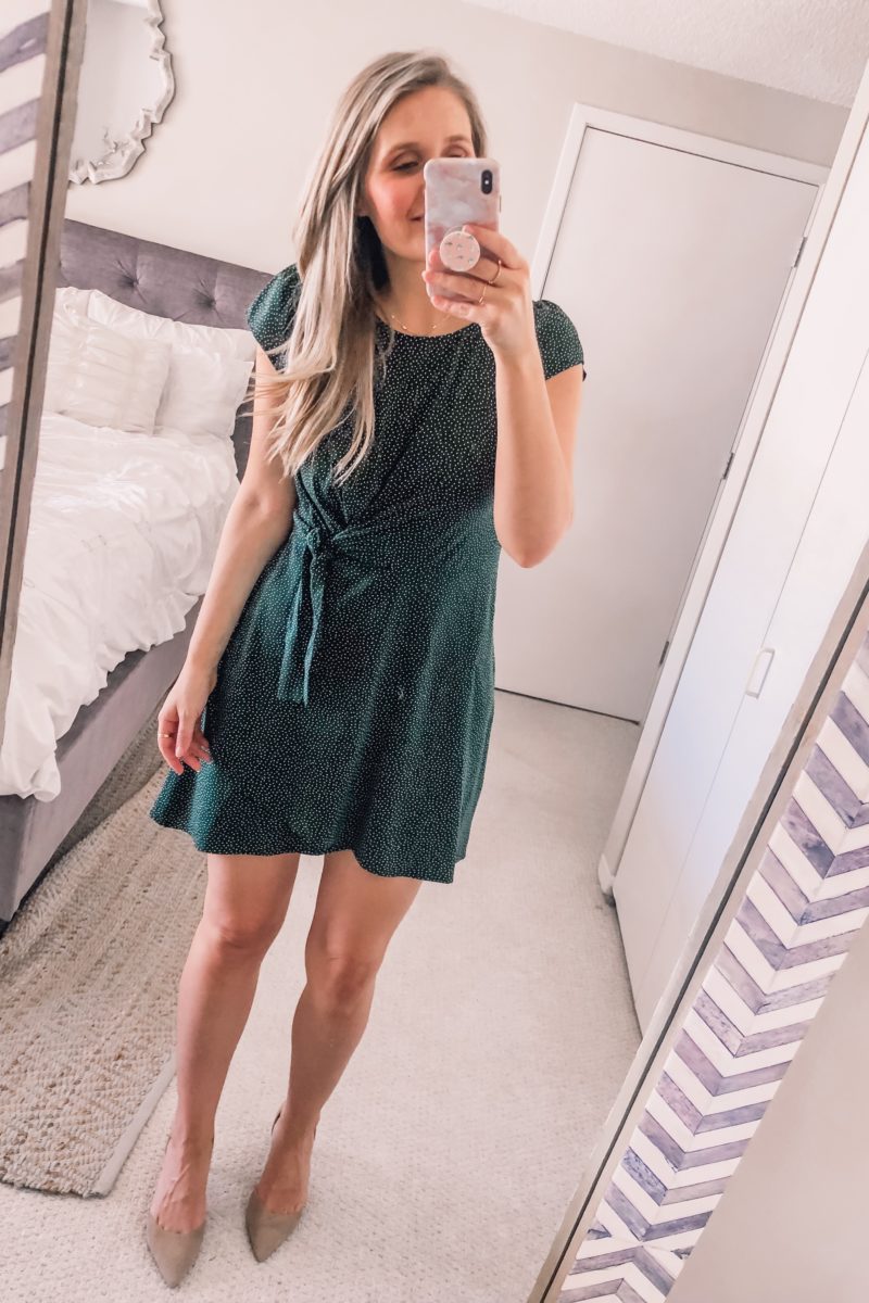 green polka dot dress from LOFT