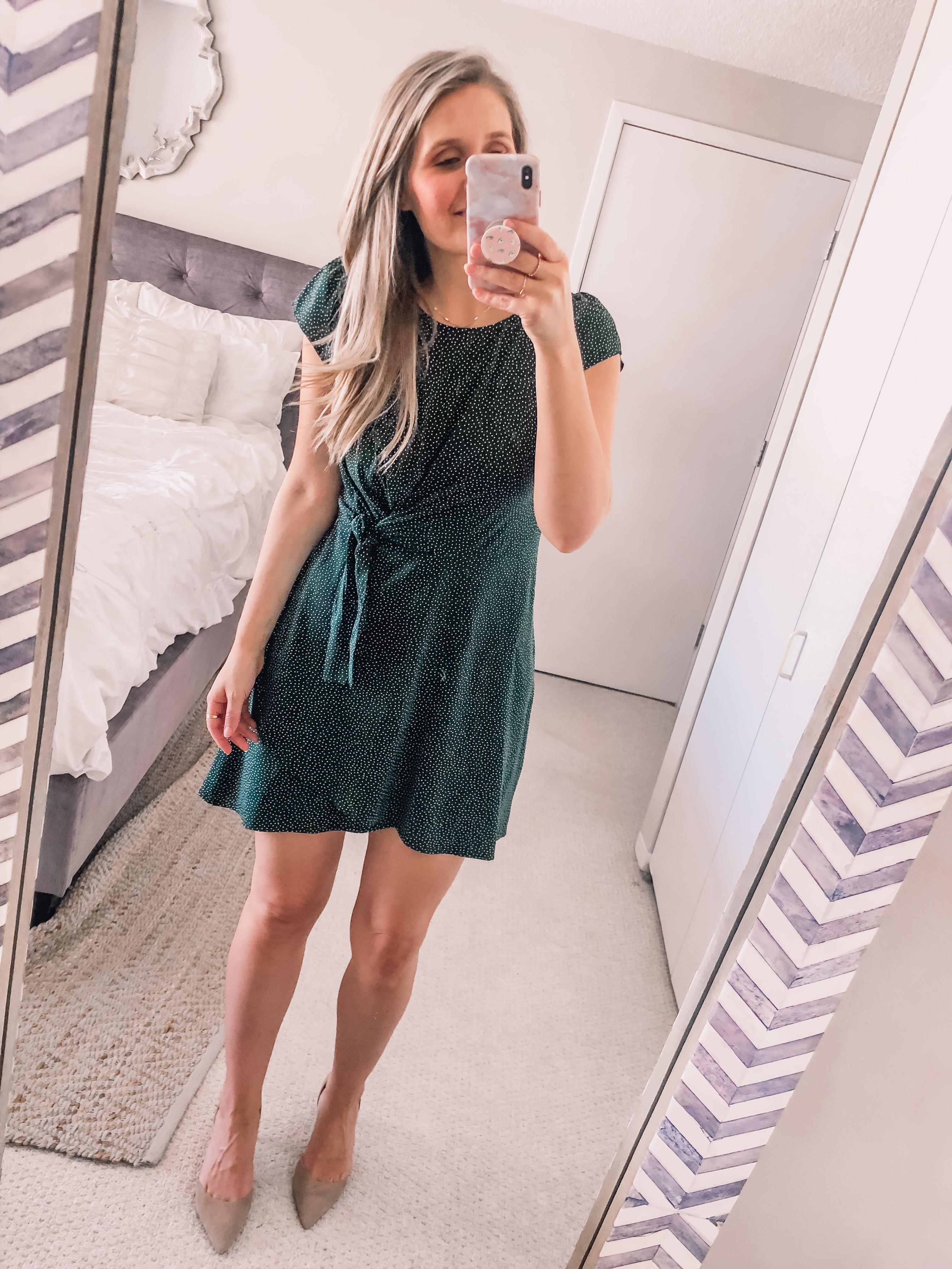 green polka dot dress from LOFT