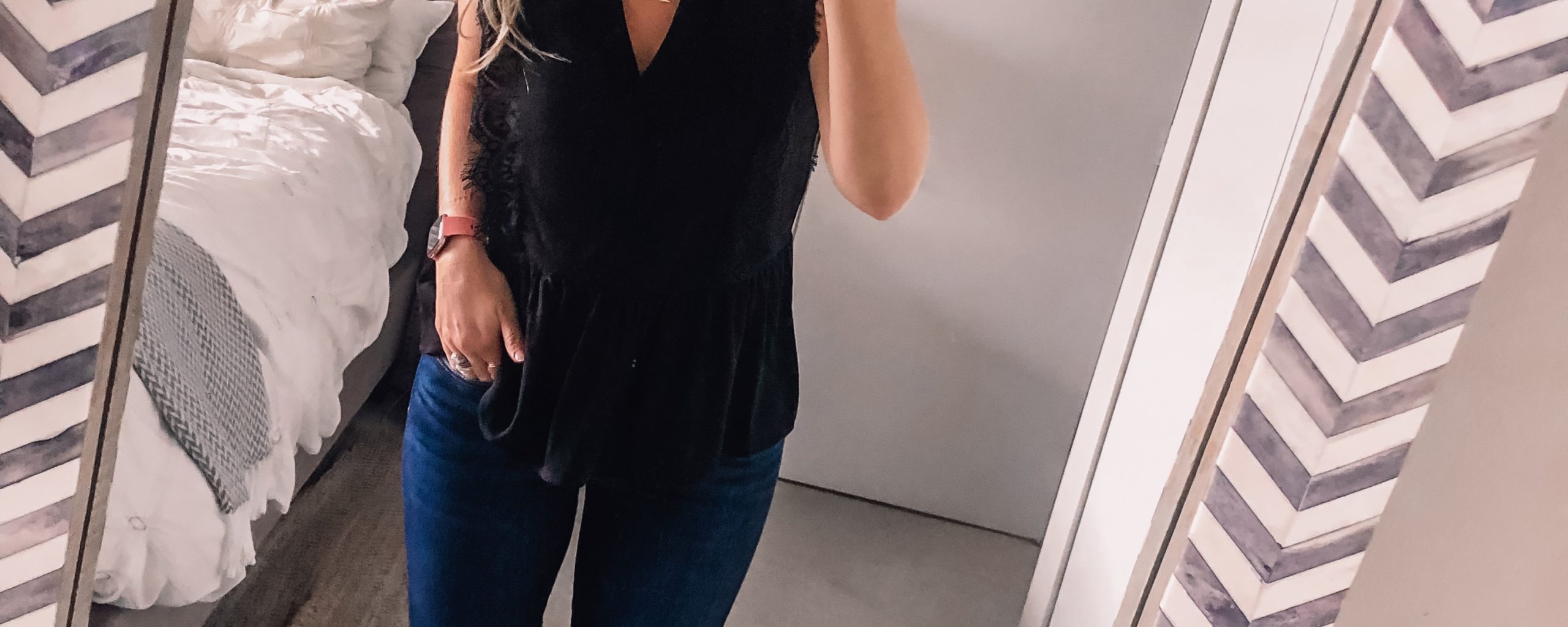 gibson black eyelash lace top and american eagle denim