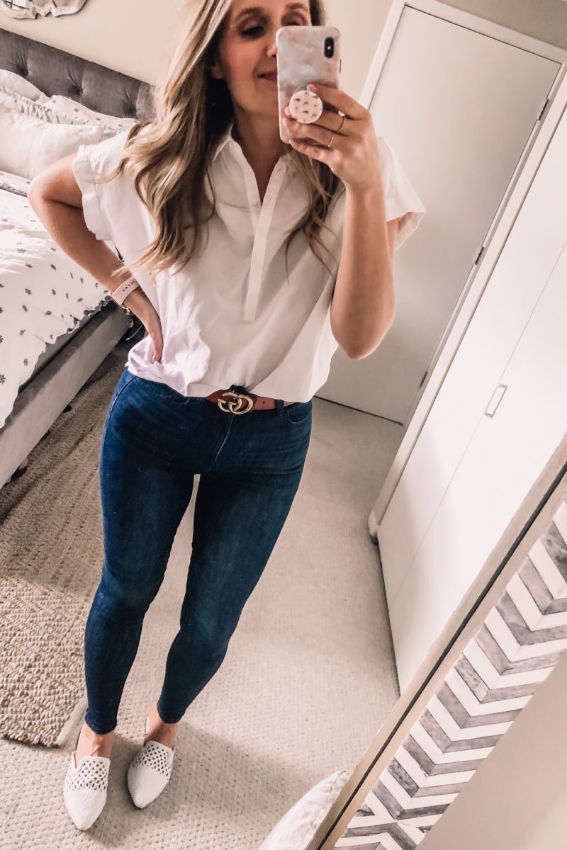 button down white top