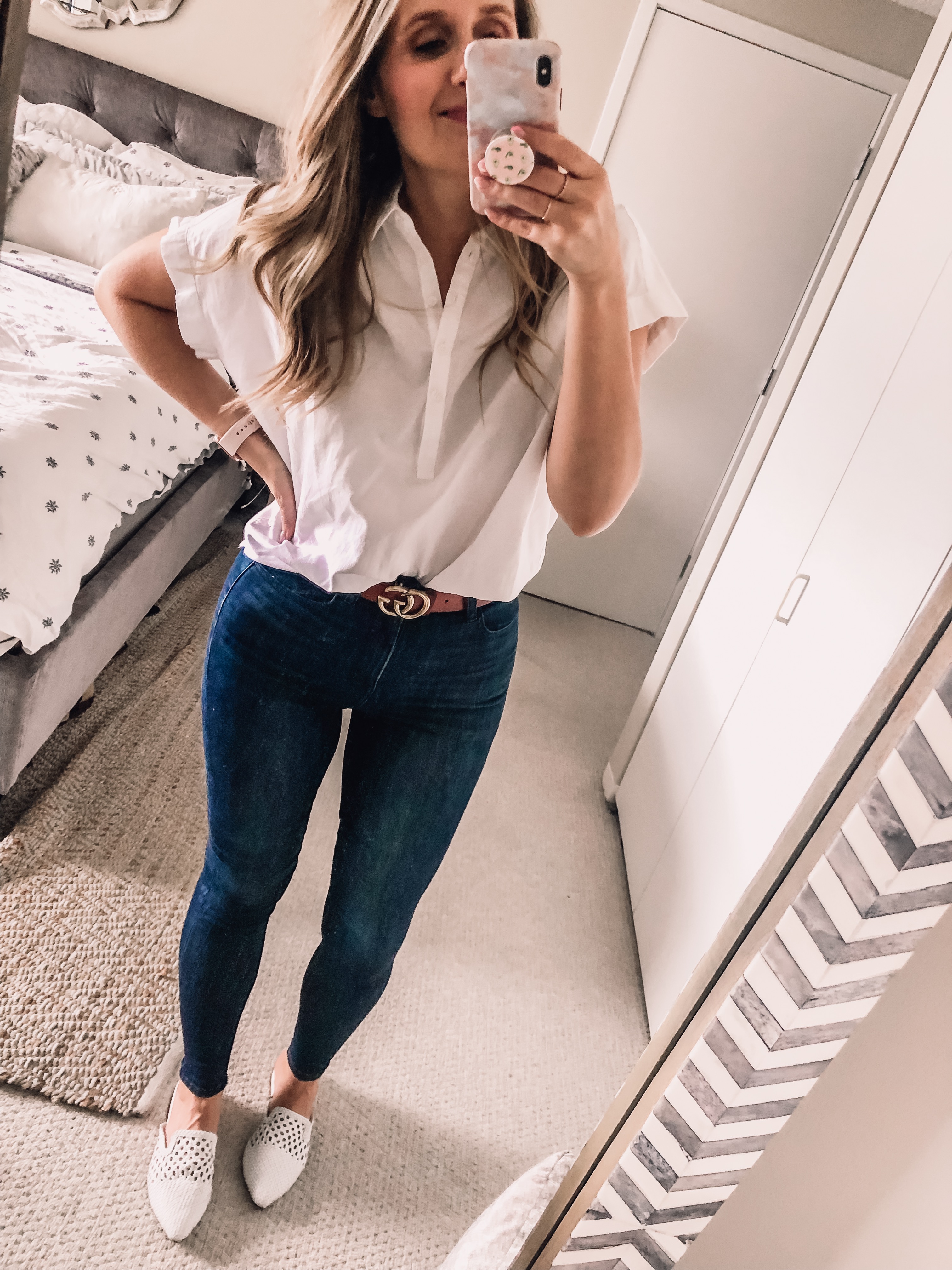 button down white top