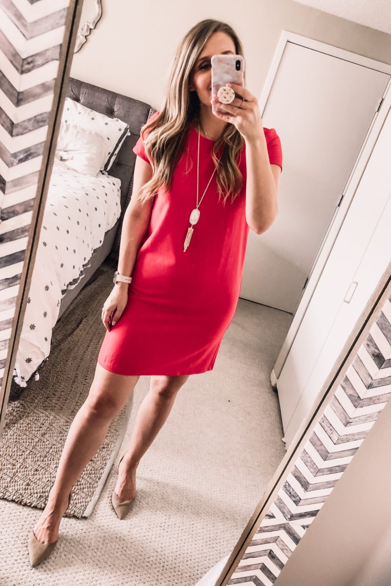 Red shift dress for the office
