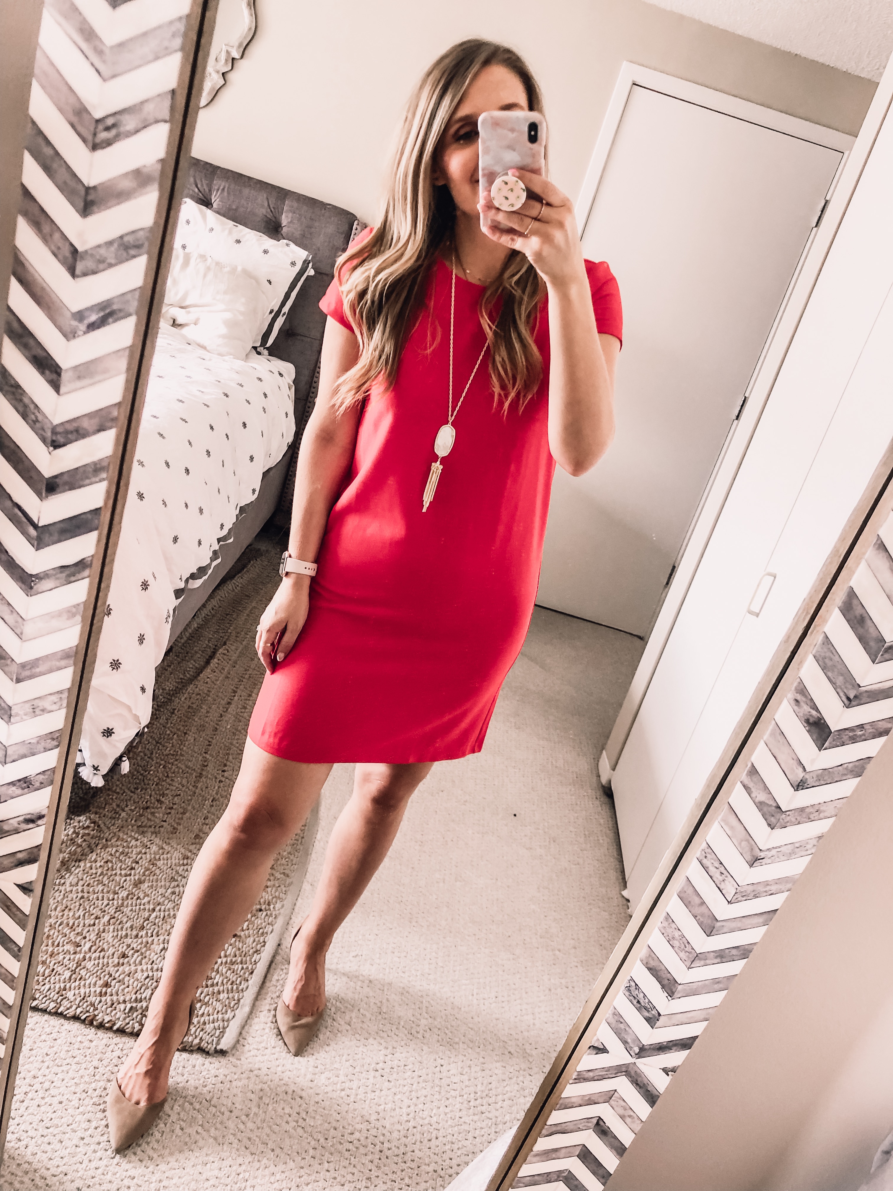 Red shift dress for the office 