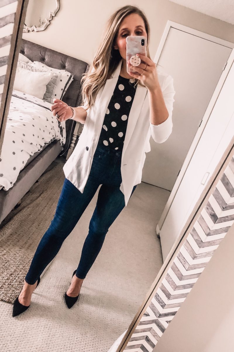 black polka dot top