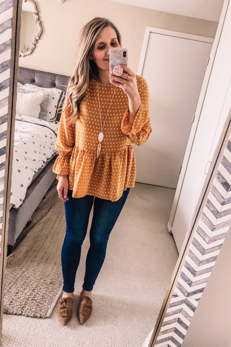 yellow polka dot top