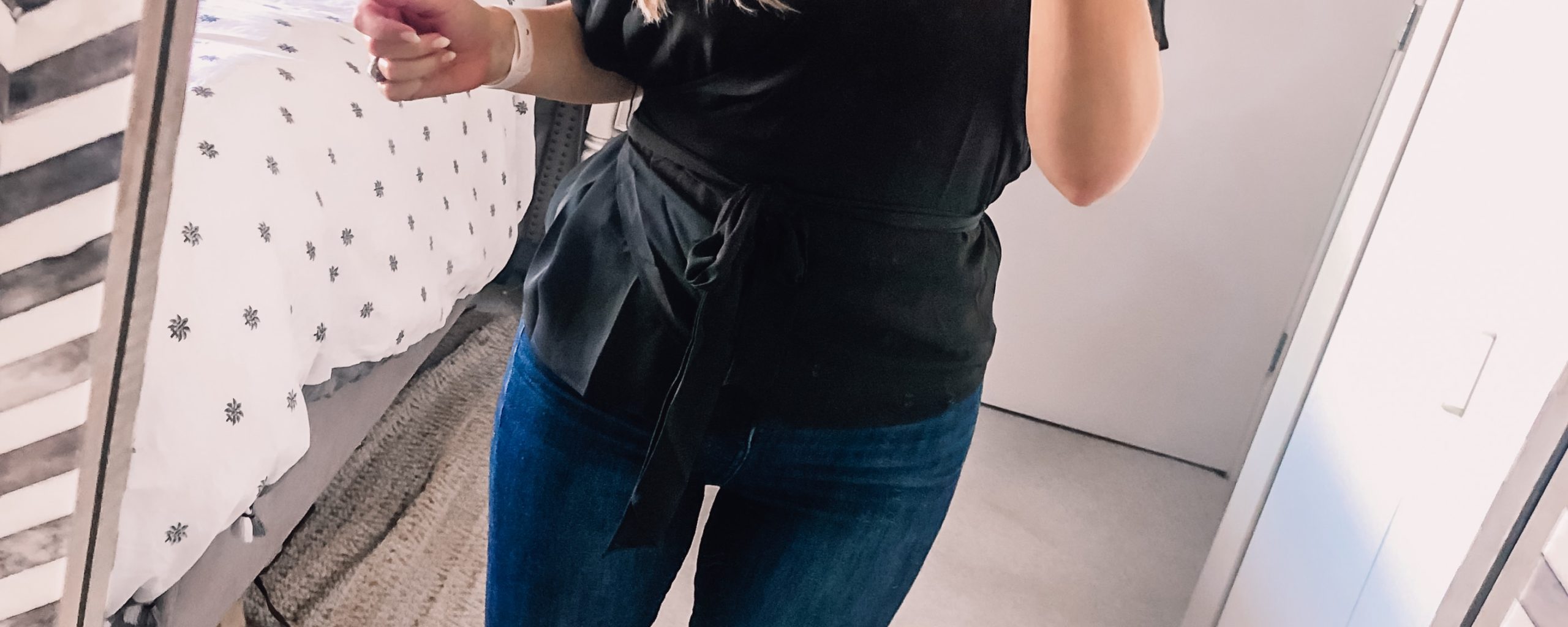 black wrap top for an office fashion outfit idea
