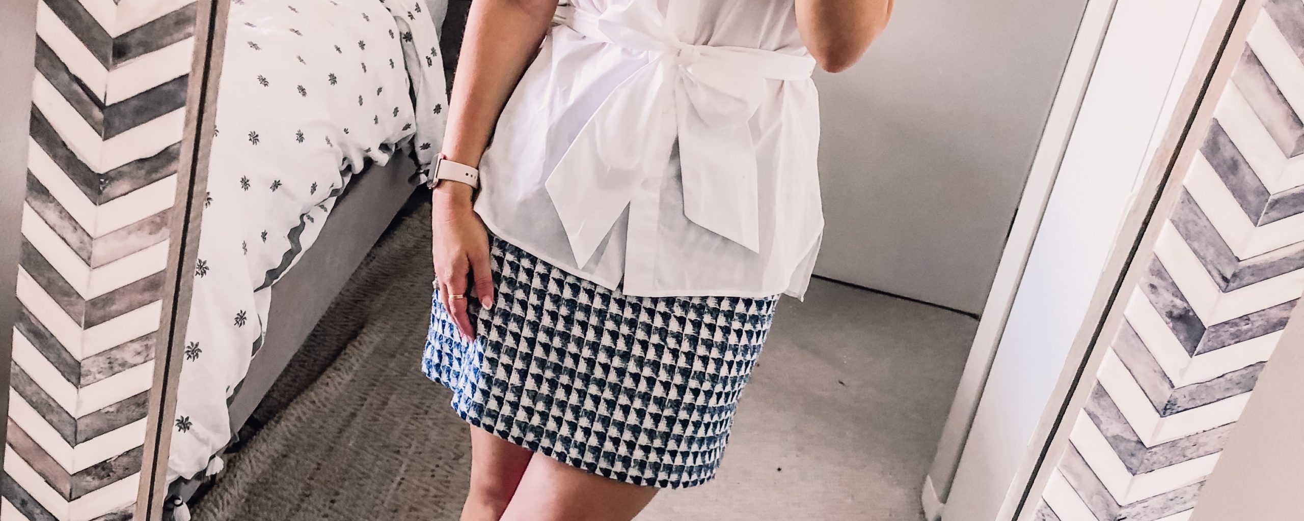 J.Crew Button Down and Geometric Skirt from LOFT for an office outfit